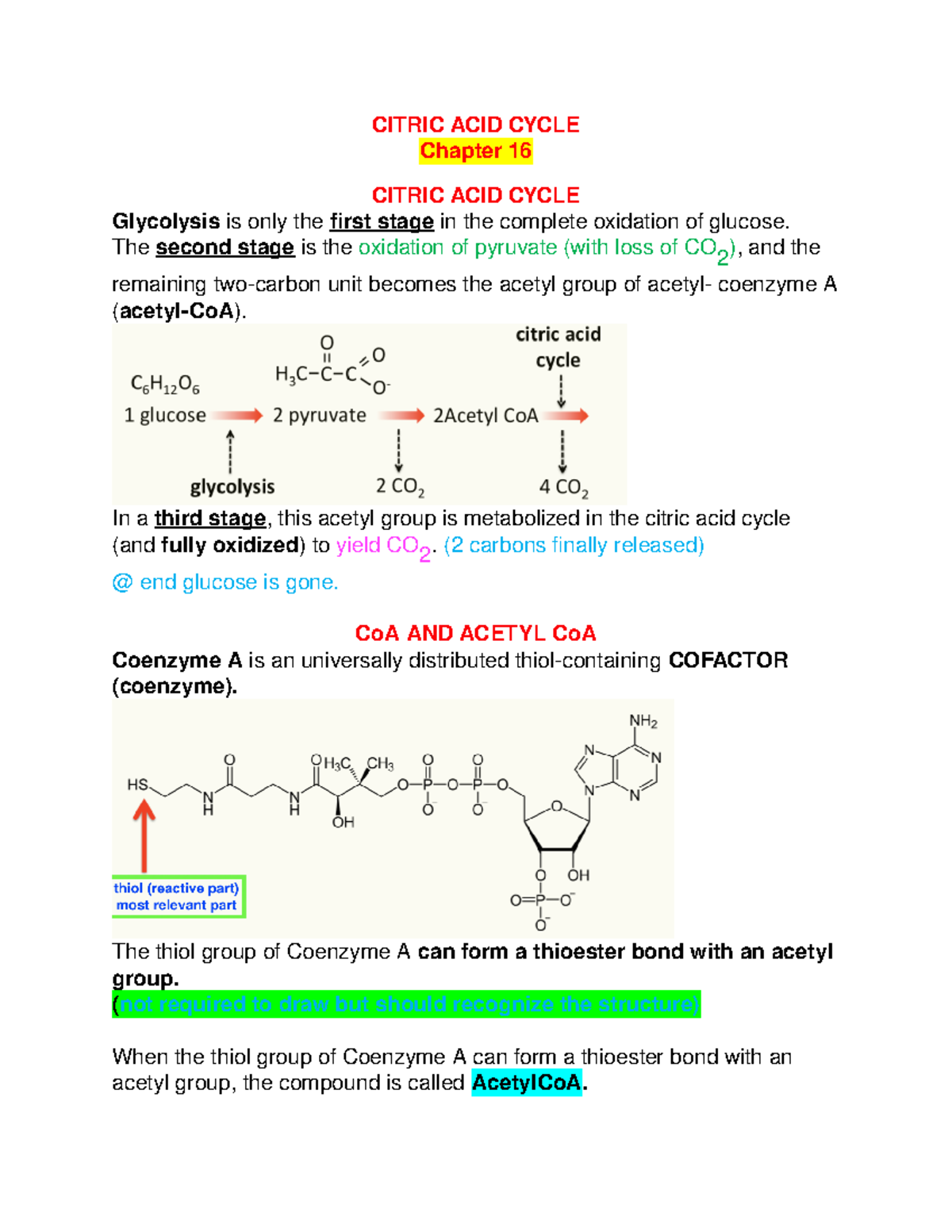 16.0 Citric ACID Cycle - CITRIC ACID CYCLE Chapter 16 CITRIC ACID CYCLE ...