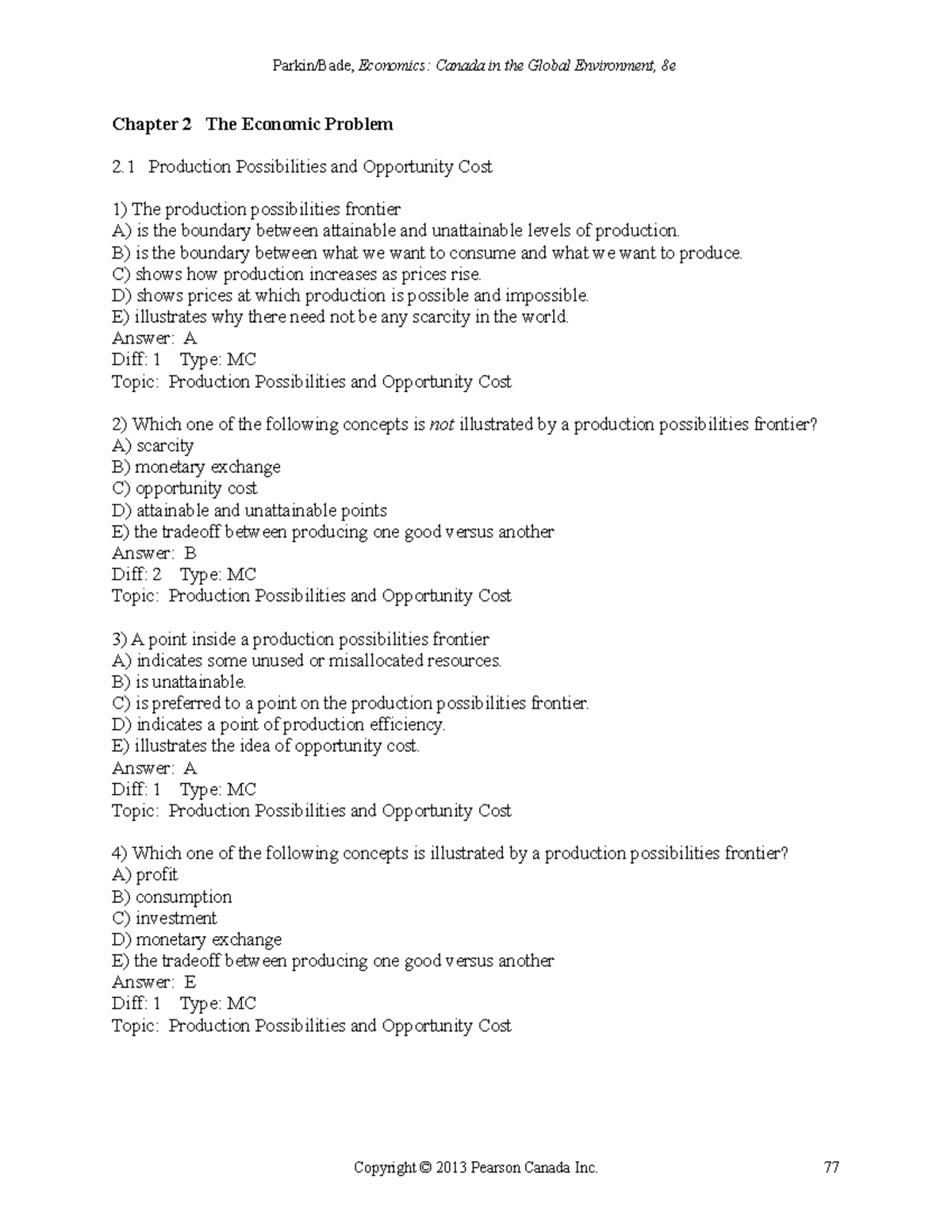 CH 2 TEST BANK - Econ 102 - Chapter 2 The Economic Problem 2 Production ...