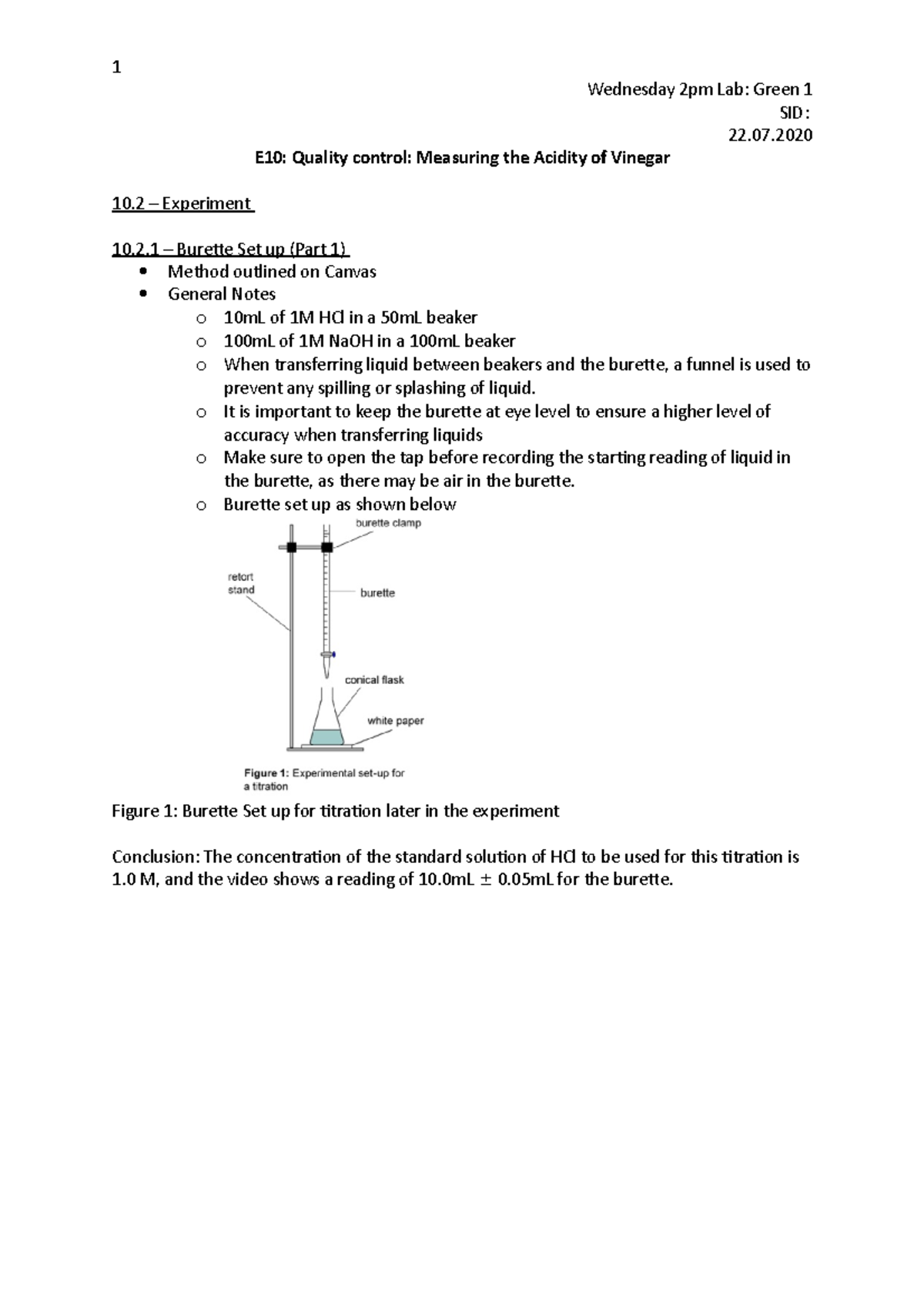 Experiment 10 - Quality Control (lab report) - Wednesday 2pm Lab: Green ...