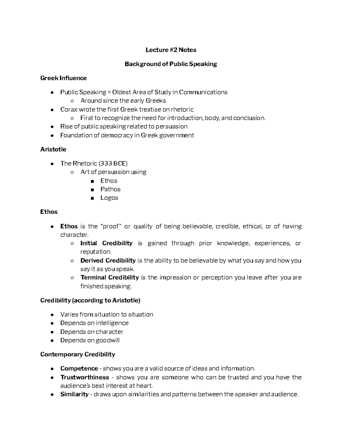 Lecture #2 Notes - Lecture #2 Notes Background of Public Speaking Greek ...