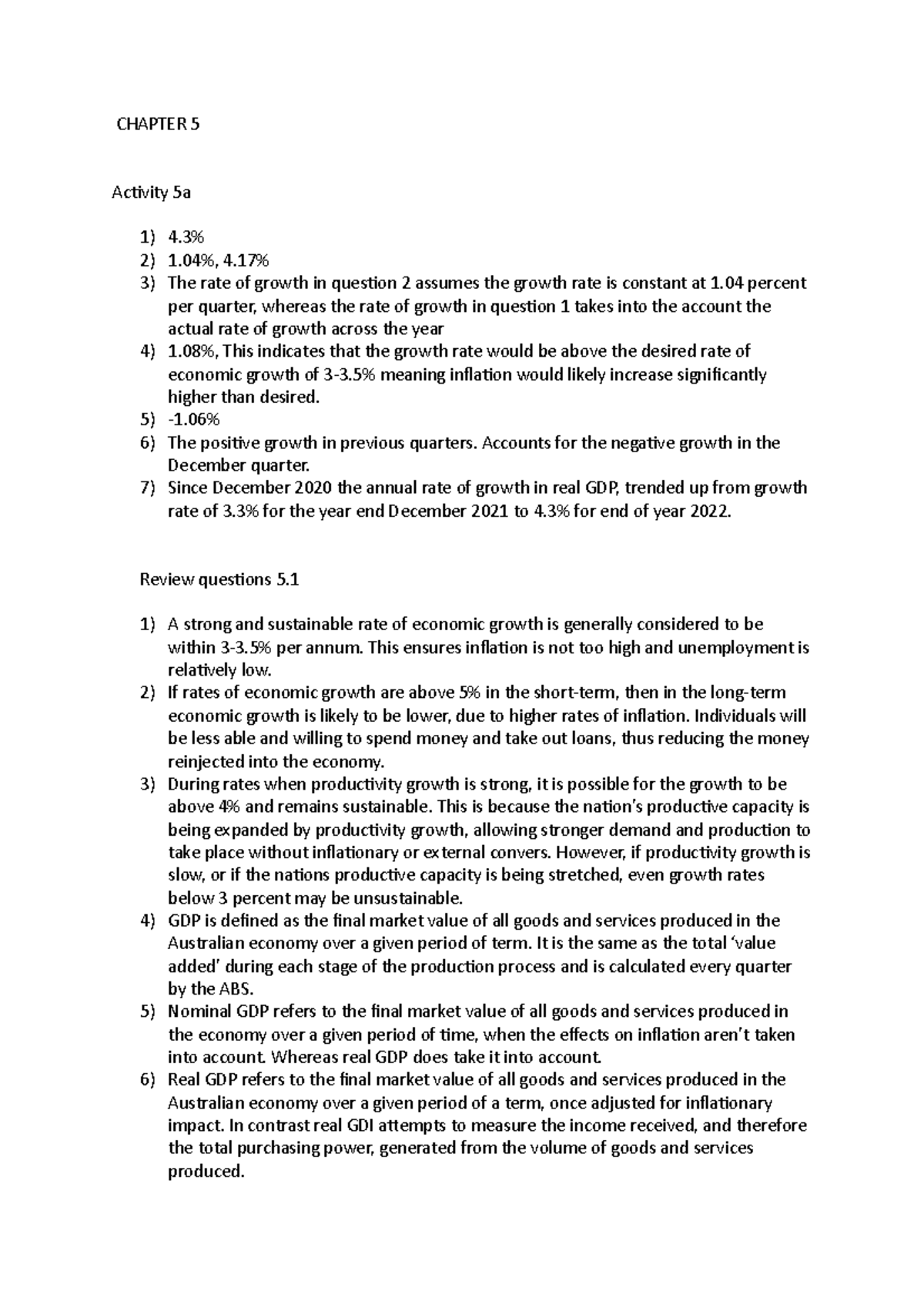 Chapter 5 - www - CHAPTER 5 Activity 5a 4% 1%, 4% The rate of growth in ...