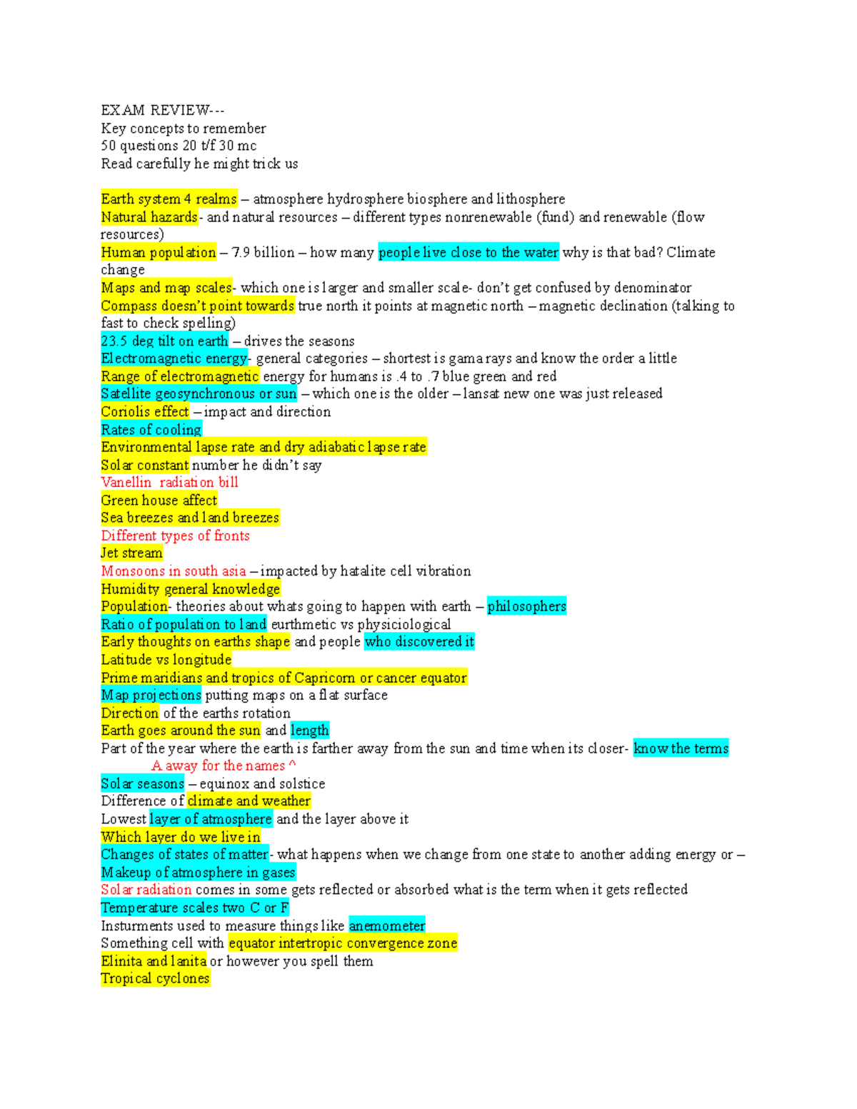 Physical geography exam 1 review EXAM REVIEW Key concepts to