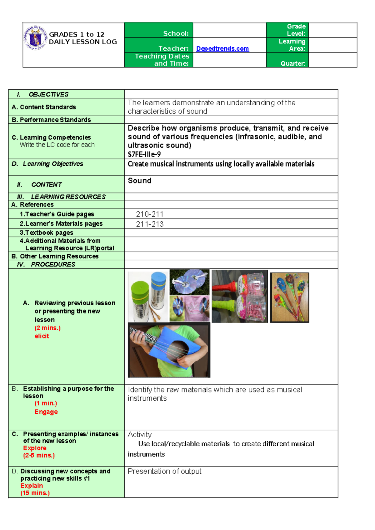 Science 7-Daily Log Quarter 3 - GRADES 1 to 12 DAILY LESSON LOG School ...