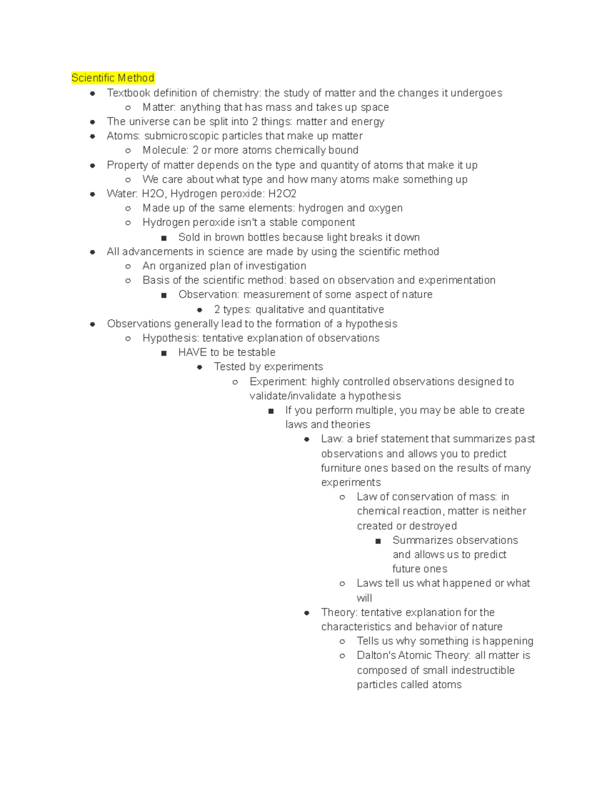 Intro Chemistry Ch1 Lec Notes Pt 1 Scientific Method Textbook
