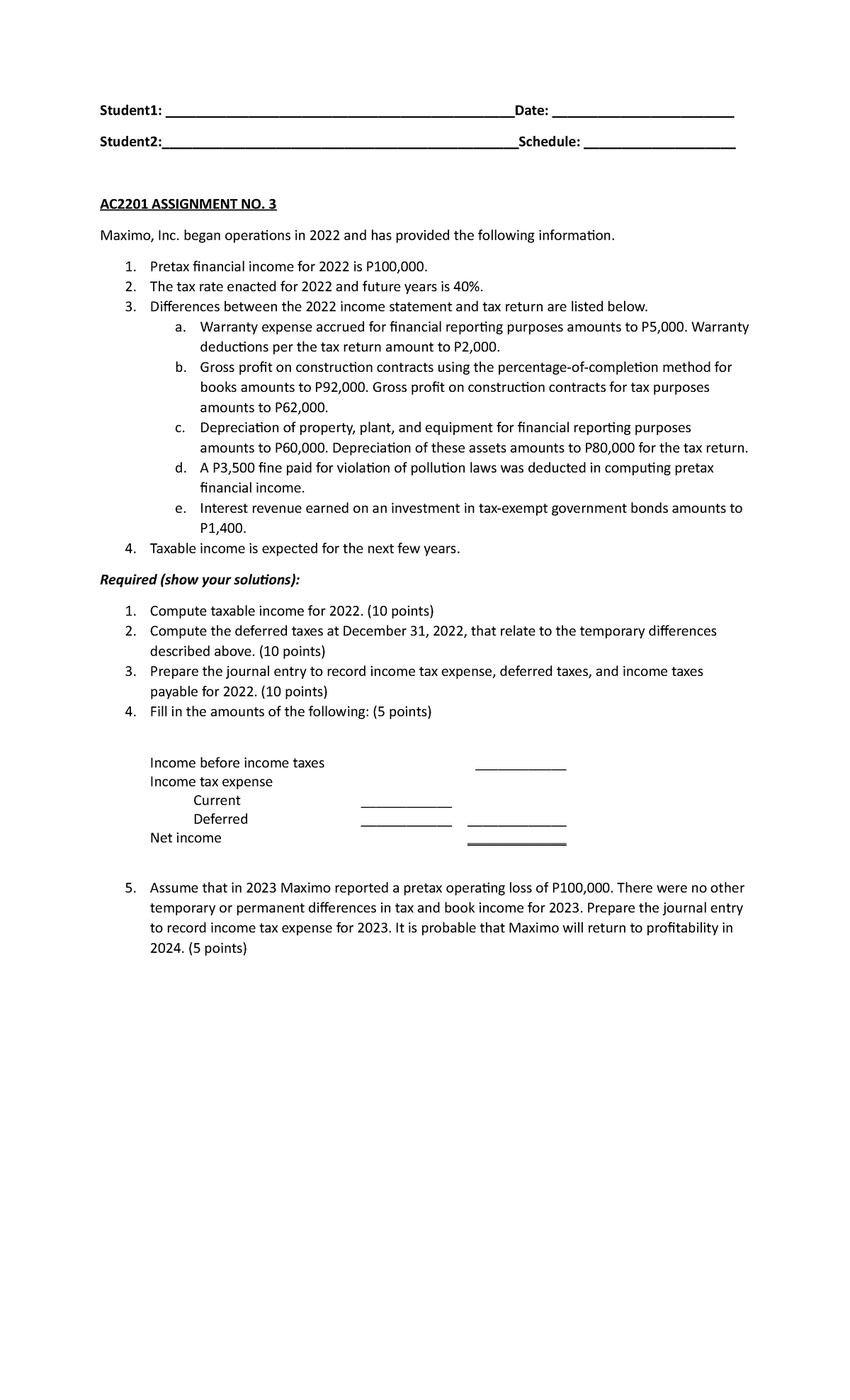 assignment of income tax