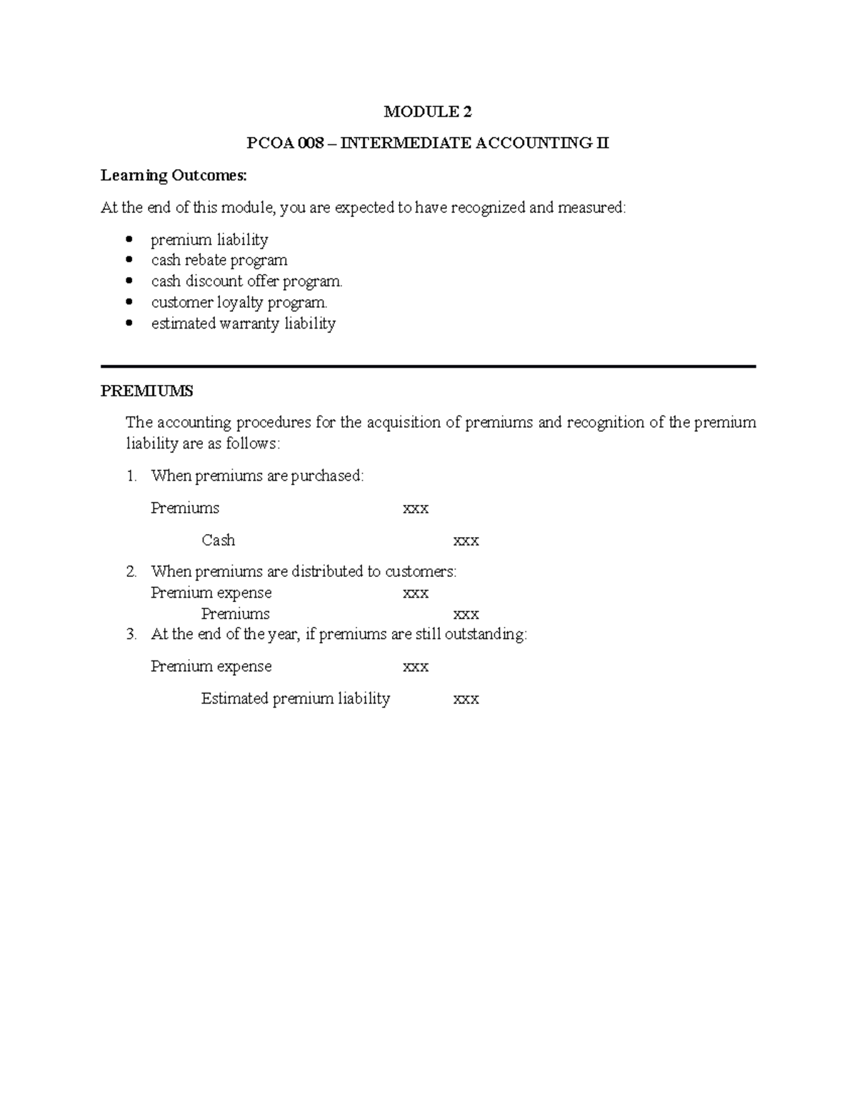 Module-2 - Intermediate Accounting - MODULE 2 PCOA 008 – INTERMEDIATE ...