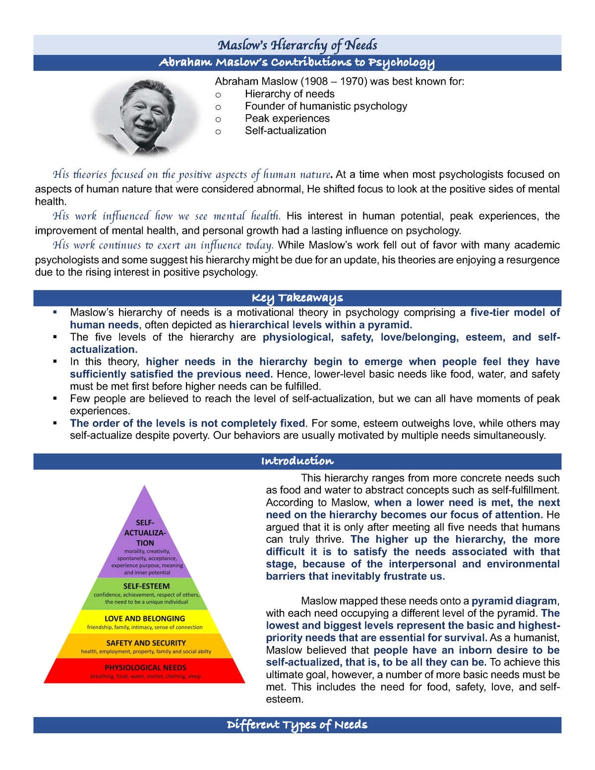 Maslow Sullivan Maslows Hierarchy Of Needs Abraham Maslows Contributions To Psychology