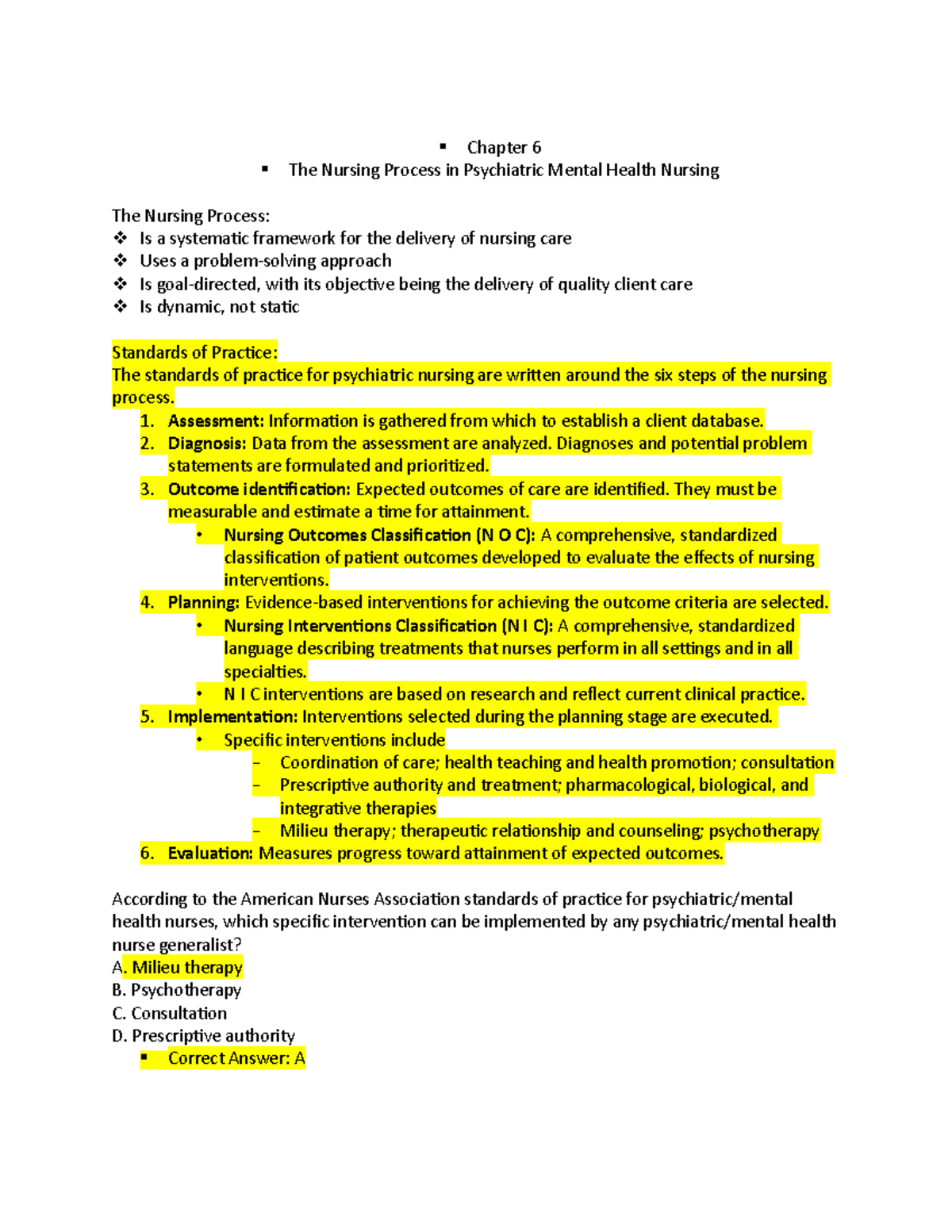 Chapter 6 - § Chapter 6 § The Nursing Process in Psychiatric Mental ...