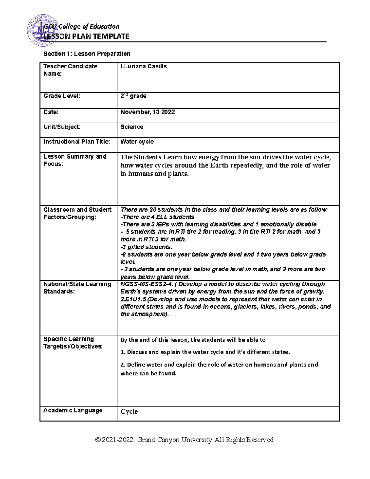 Science Lesson Plan - LESSON PLAN TEMPLATE Section 1: Lesson ...