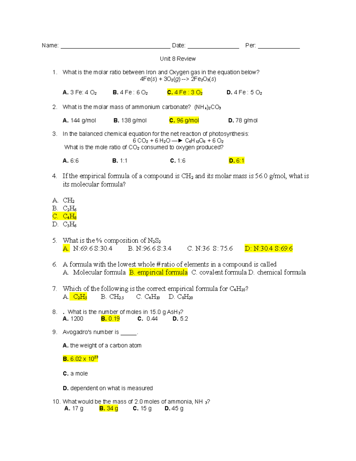 Unit 8 Review-2 done - hhh - Name ...