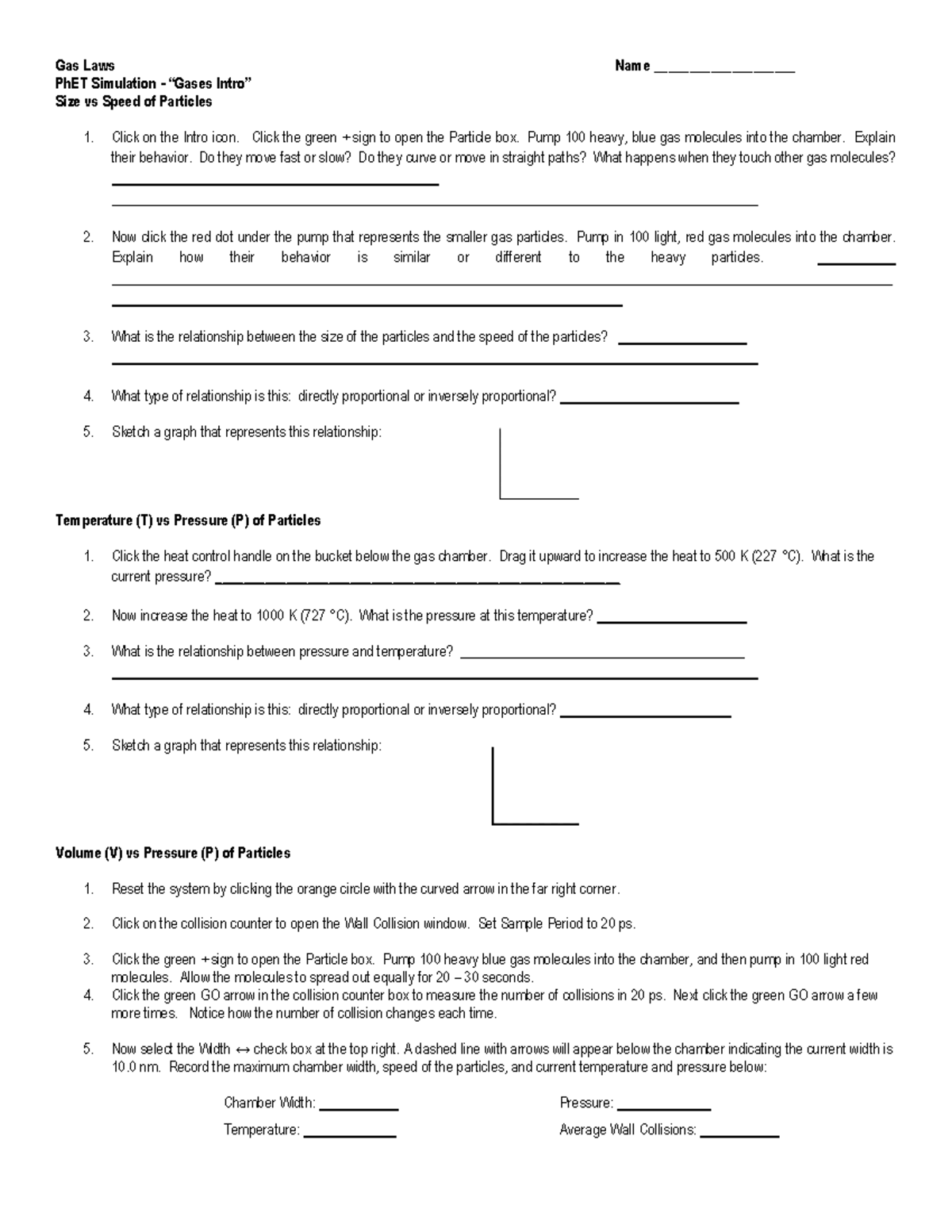 AP Gases PHET phet lab Gas Laws Name ____________________ PhET