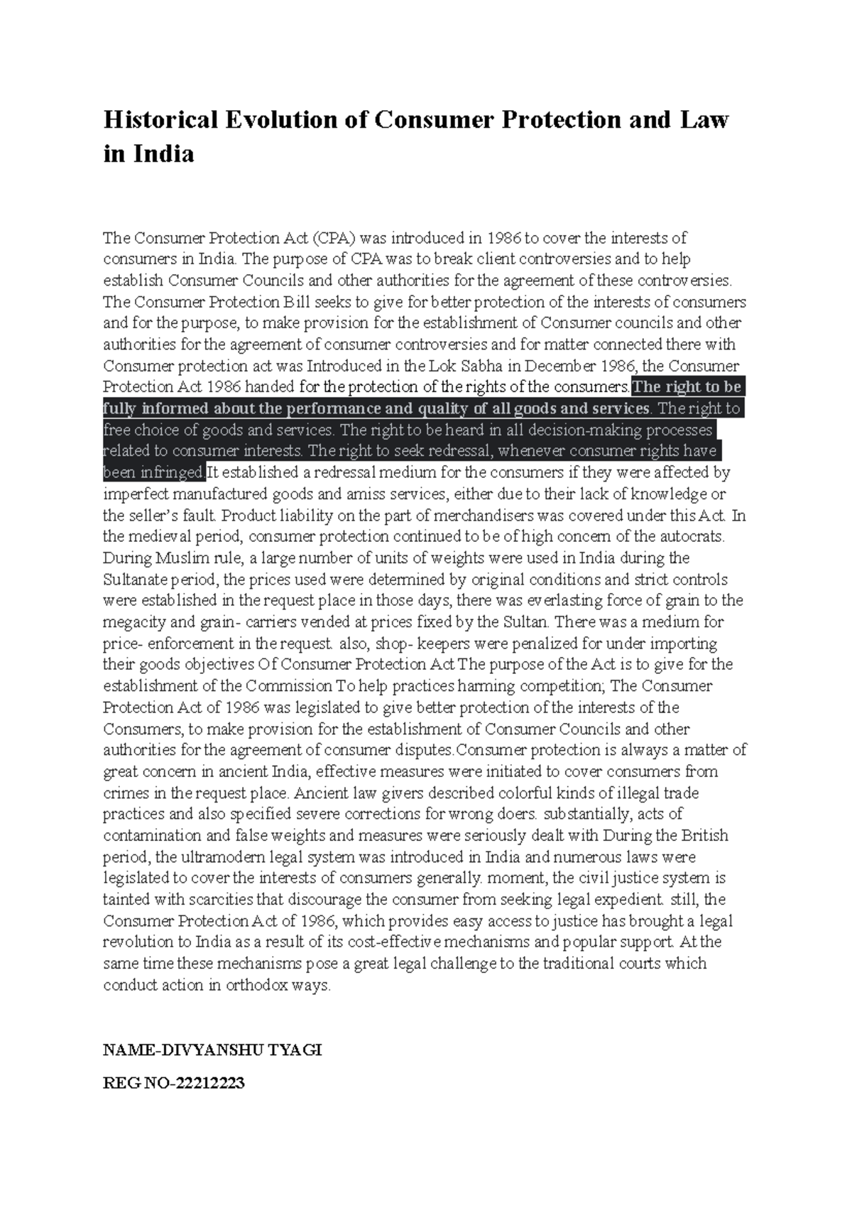 Cia - good cia - Historical Evolution of Consumer Protection and Law in ...