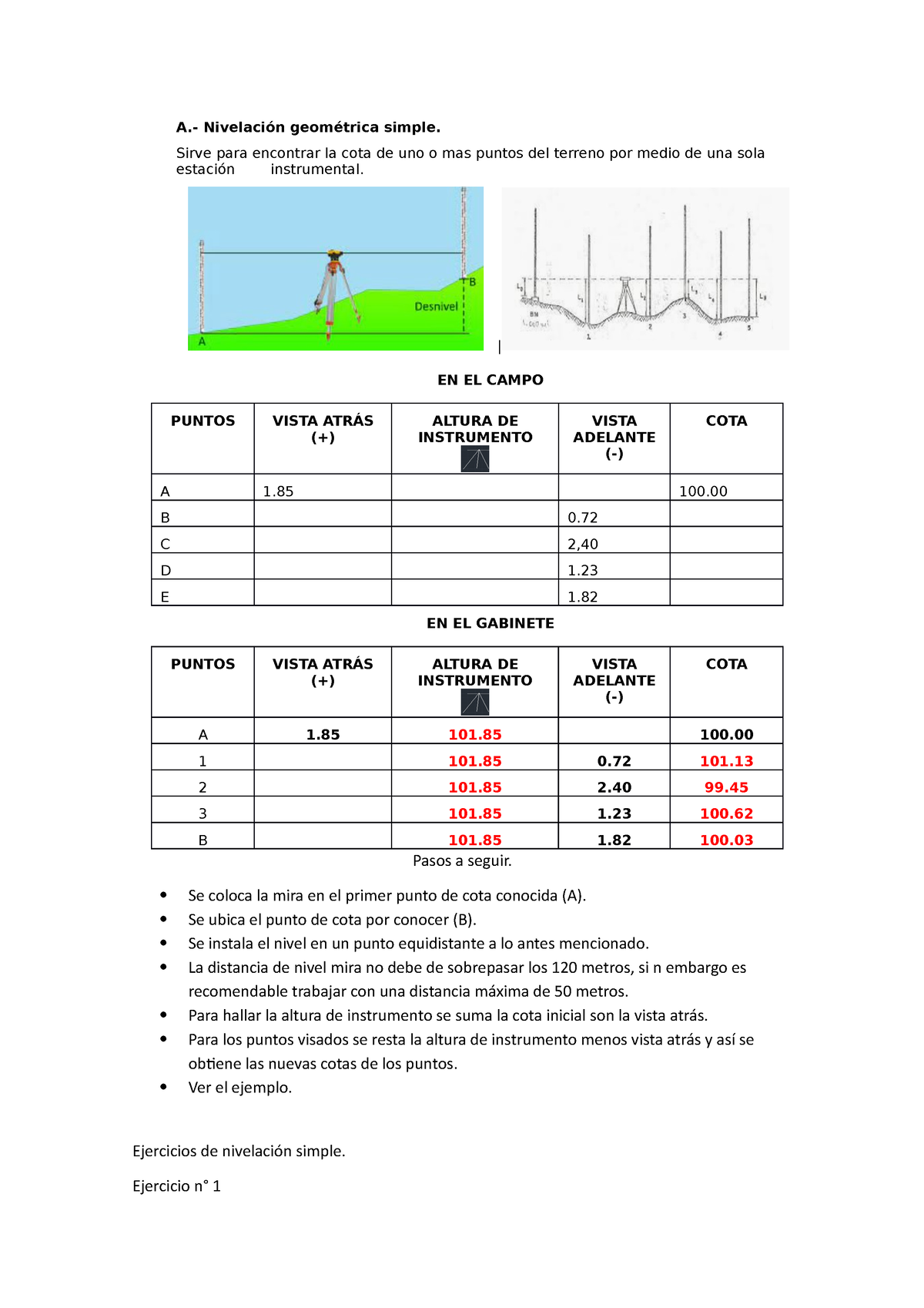 Ejercicios De Nivelación Geometrica - A.- Nivelación Geométrica Simple ...