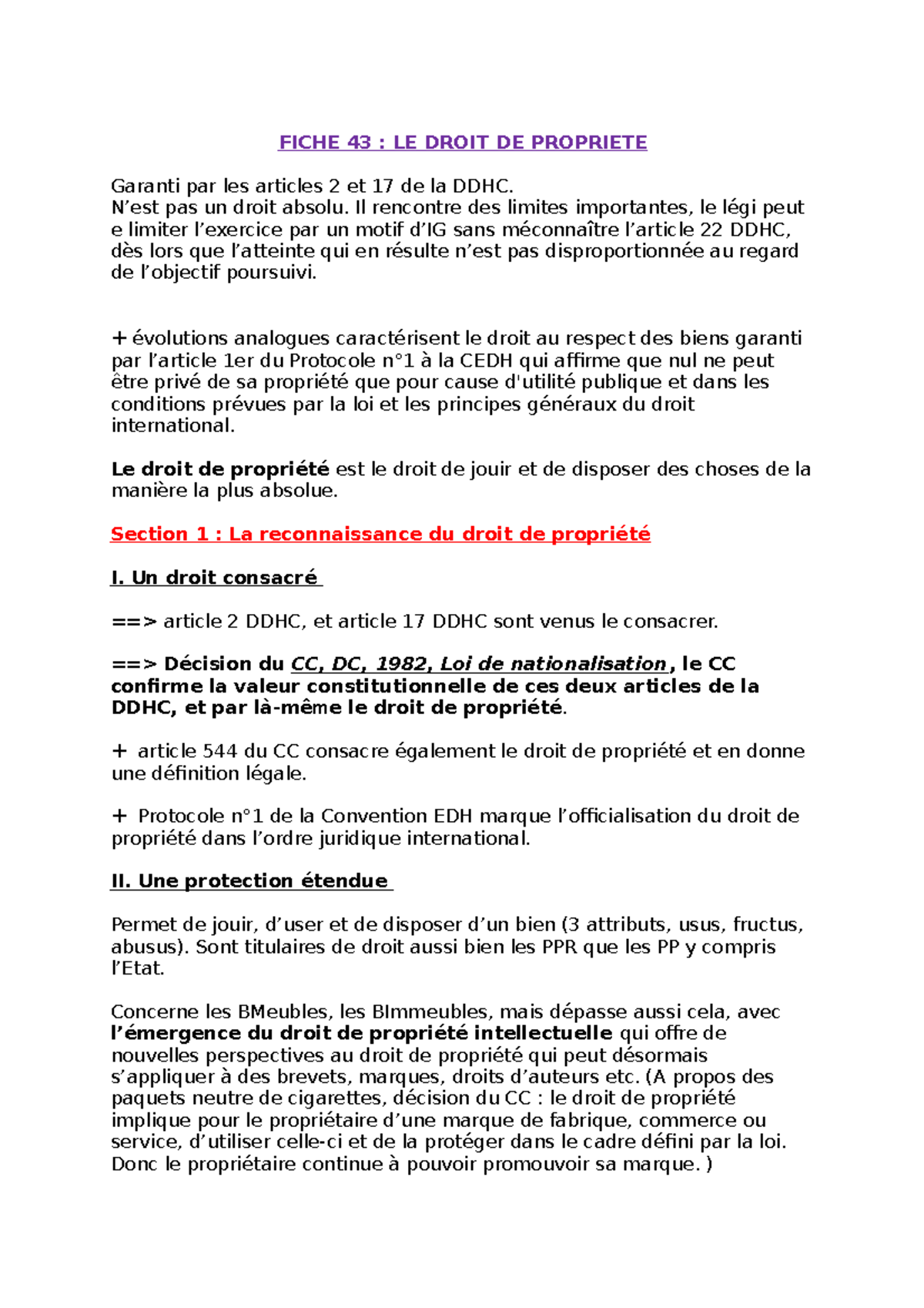 Le Droit De Propriété Est Il Un Droit Absolu Dissertation LE Droit DE ProprieTE DROIT FONDA - FICHE 43 : LE DROIT DE PROPRIETE  Garanti par les articles 2 et - Studocu