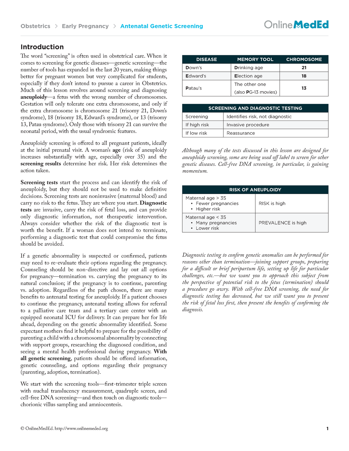 Antenatal Genetic Screening - Obstetrics Early Pregnancy Antenatal ...