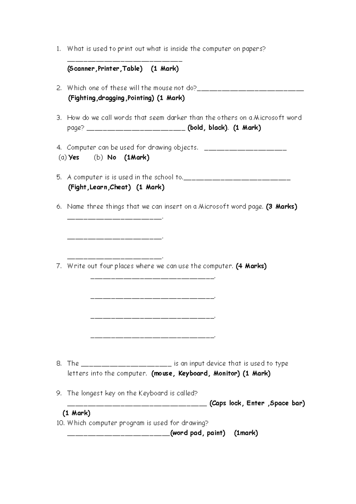 ICT END-TERM 1 Grade 2 - What is used to print out what is inside the ...