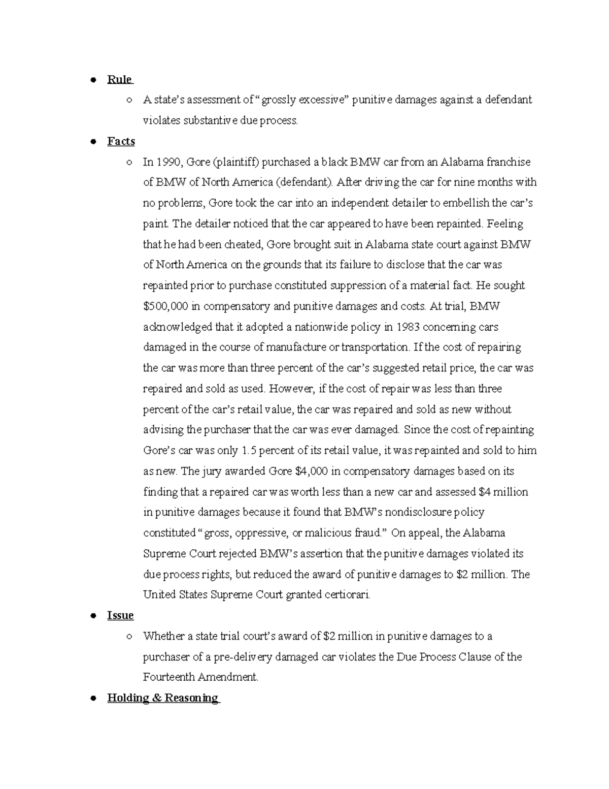 Con Law 2021- BMW of North America, Inc. v. Gore - Rule A state???s ...