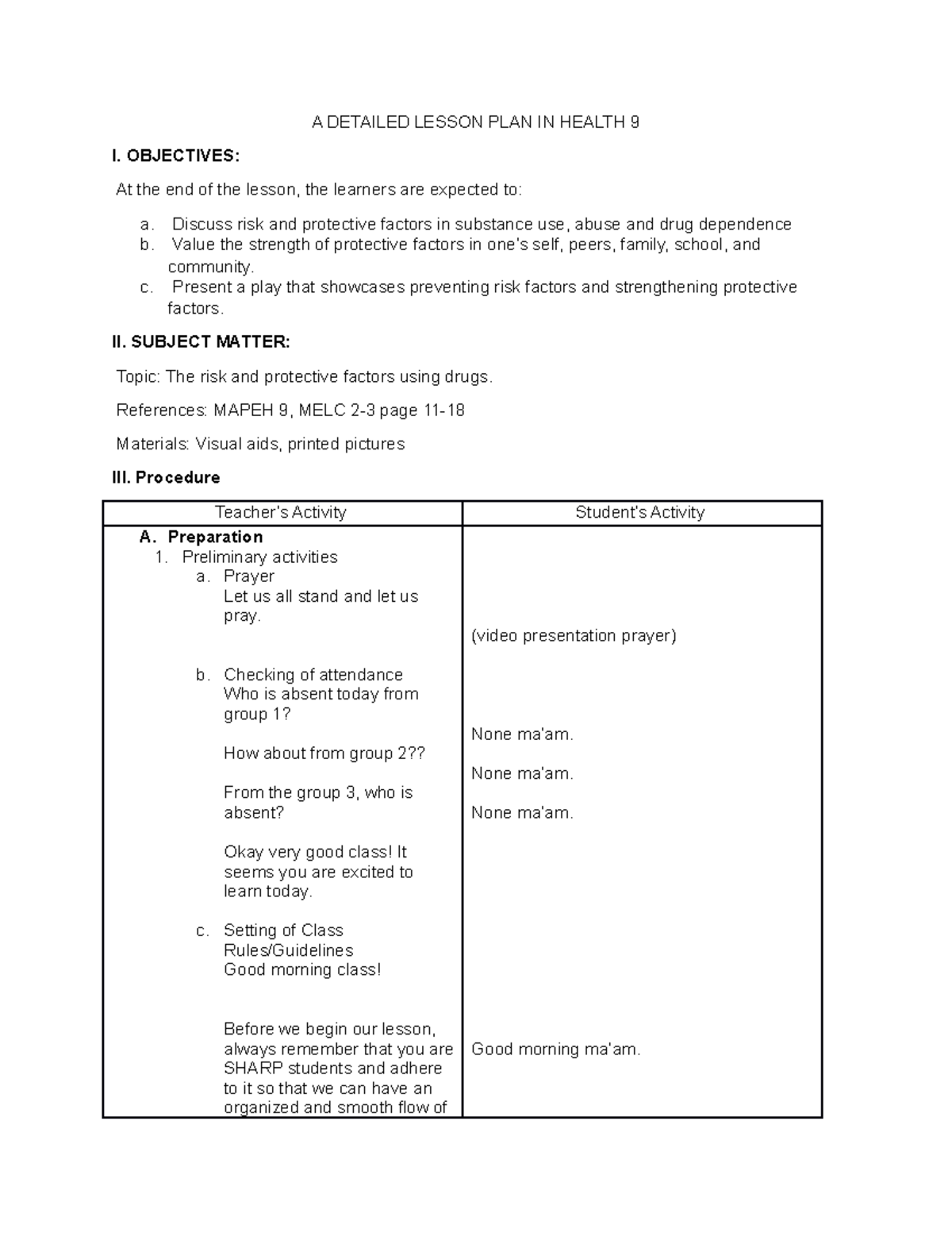 A Detailed Lesson PLAN IN Health 9- Retdem - A DETAILED LESSON PLAN IN ...