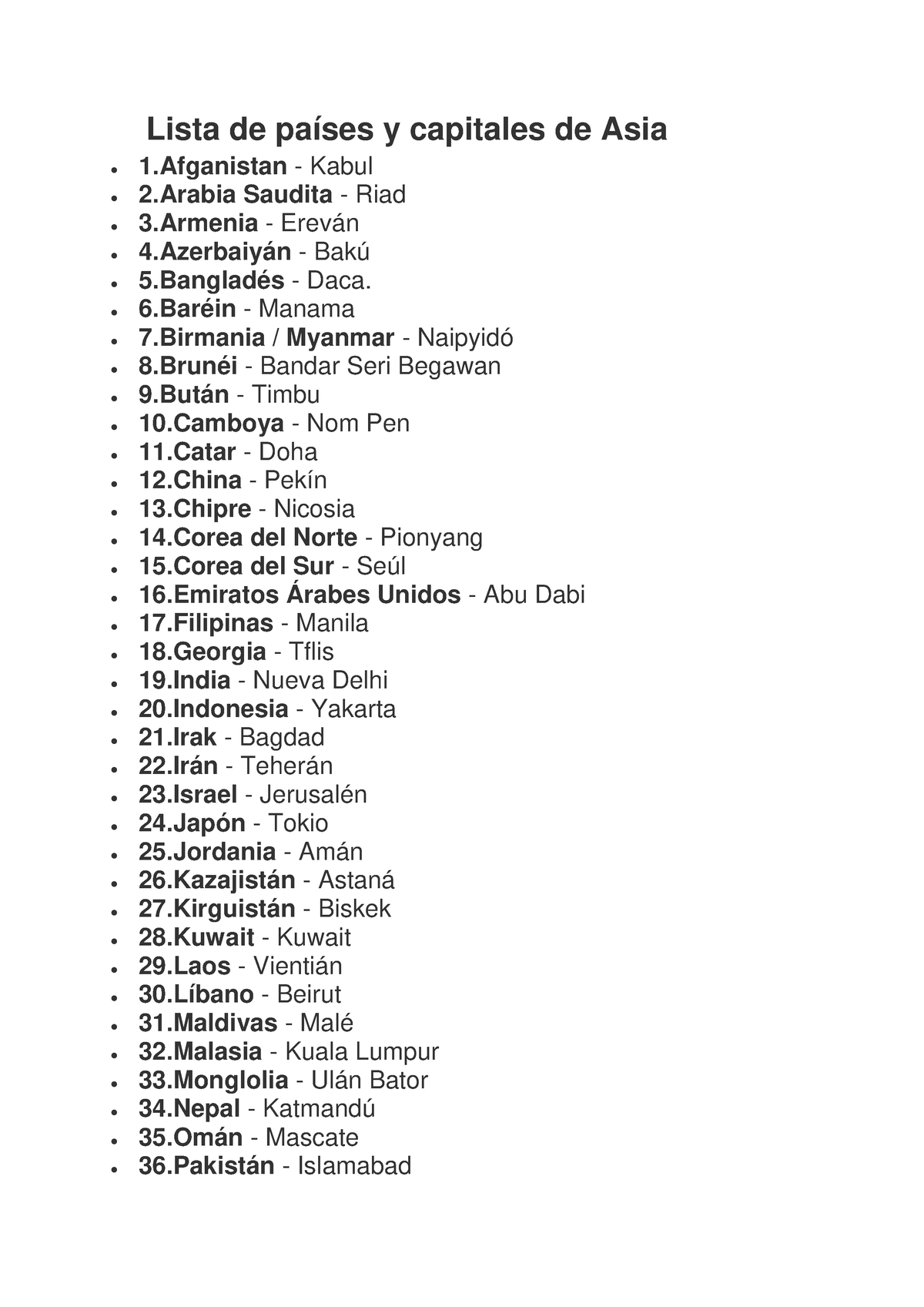 Lista De Países Y Capitales De Asia 6éin Manama 7 Myanmar