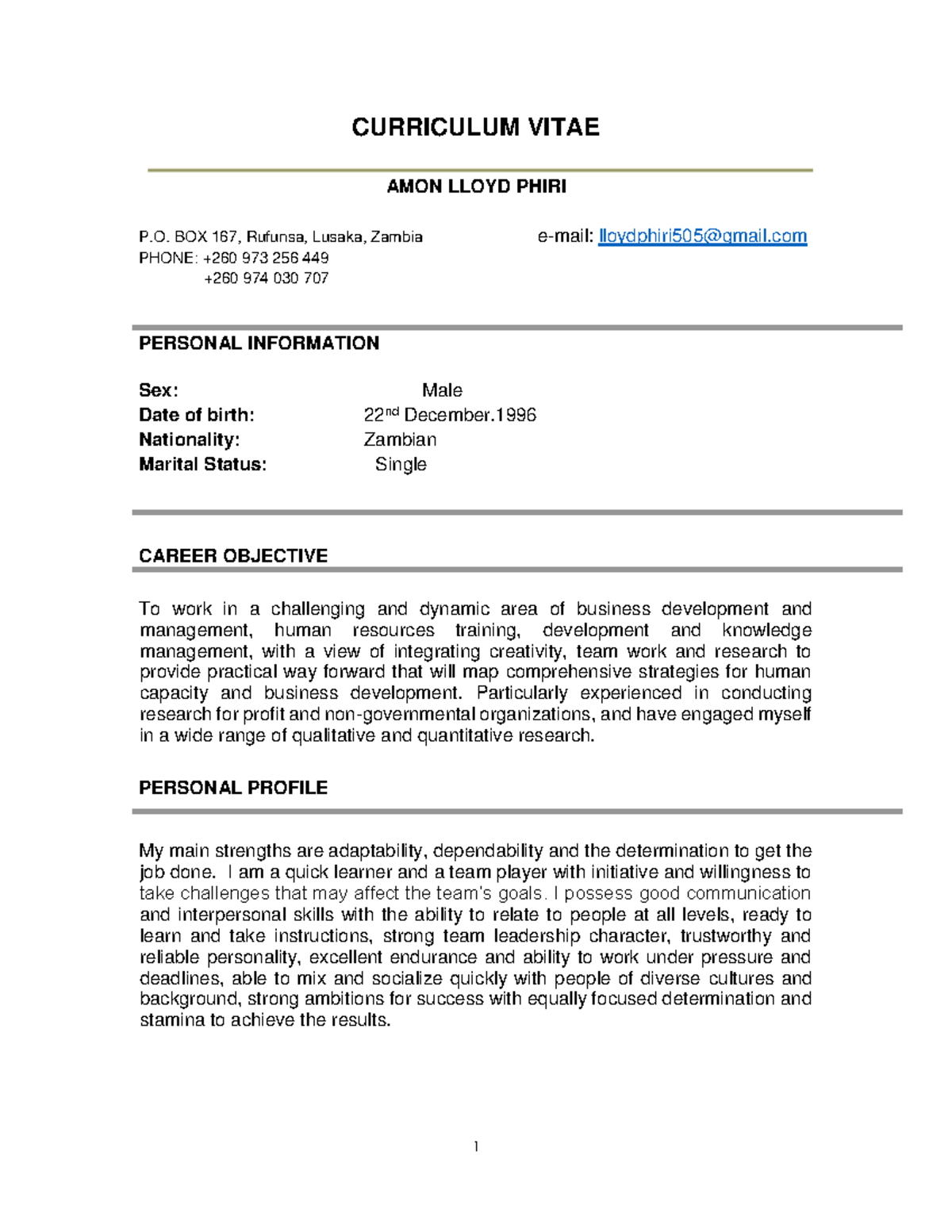 Curriculum Vitae - Notes for students - CURRICULUM VITAE AMON LLOYD ...
