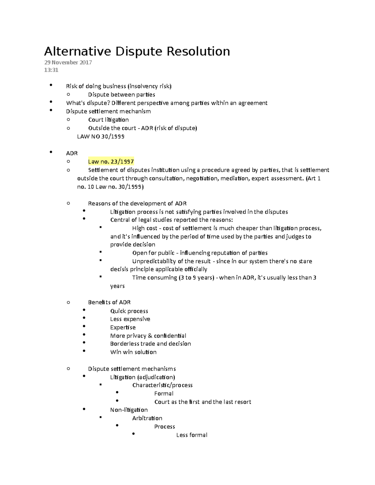 Alternative Dispute Resolution - 23/1997 O Settlement Of Disputes ...