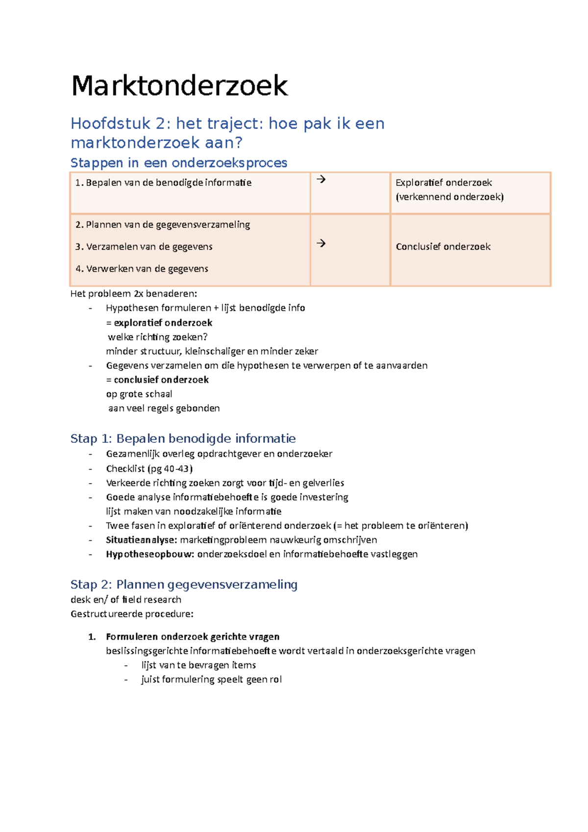 Marktonderzoek Samenvatting - Marktonderzoek Hoofdstuk 2: Het Traject ...