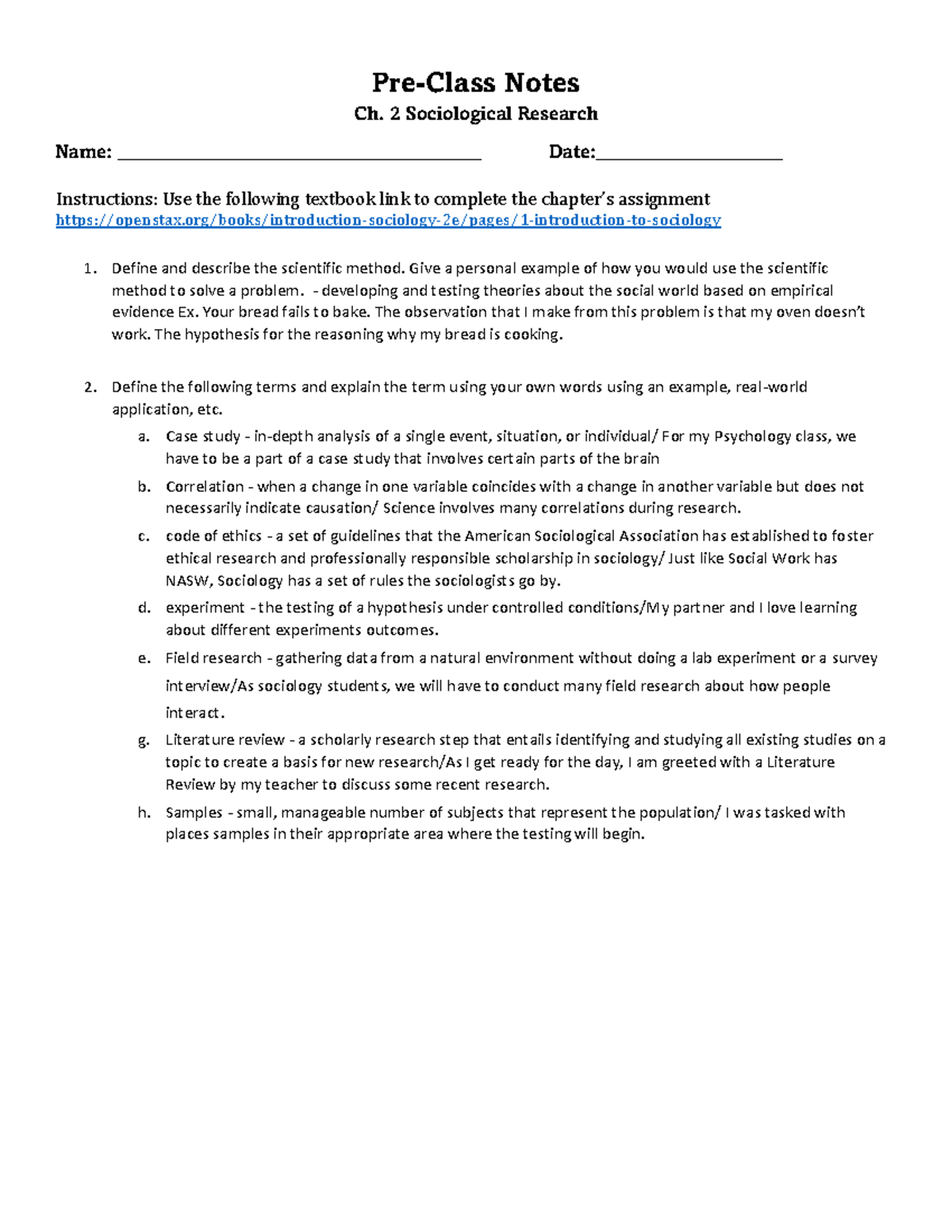 Ch2 Pre-class notes - In class assignment - Pre-Class Notes Ch. 2 ...
