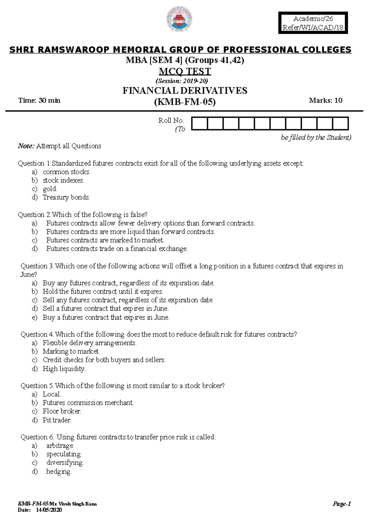 Valid MCQS Test Sample