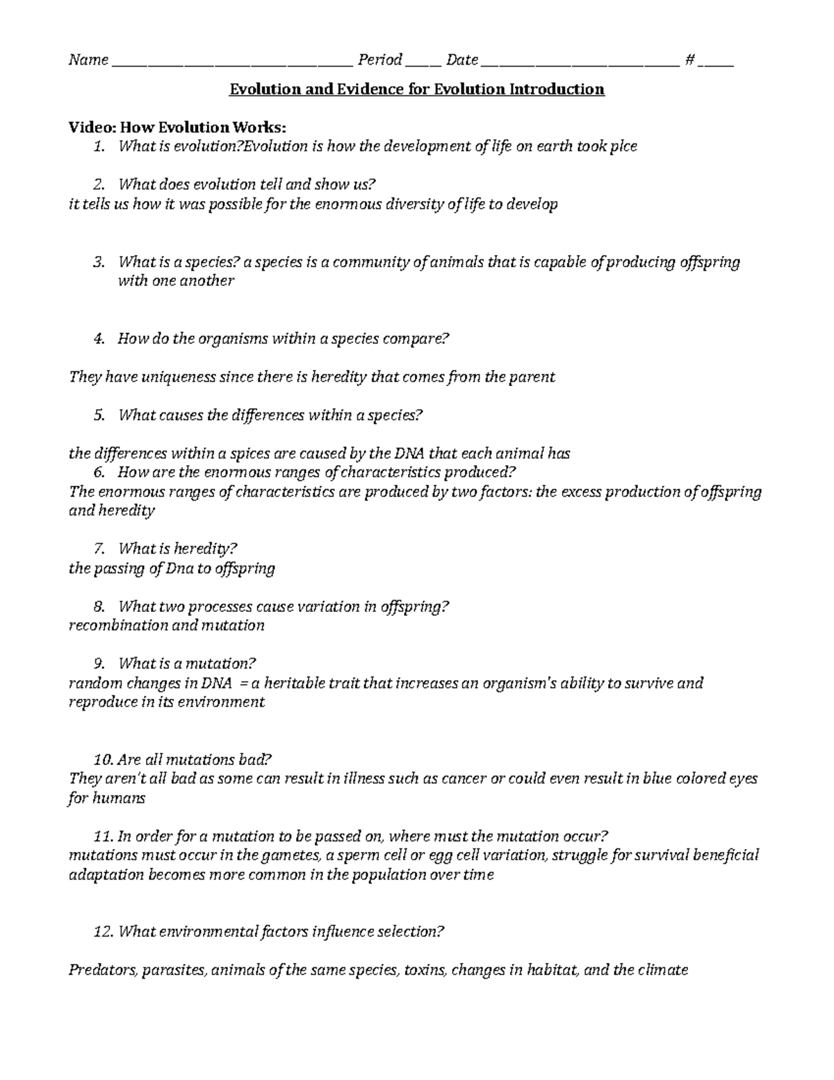 Copy Evolution+and+Evidence+of+Evolution+Video+Questions Evolution