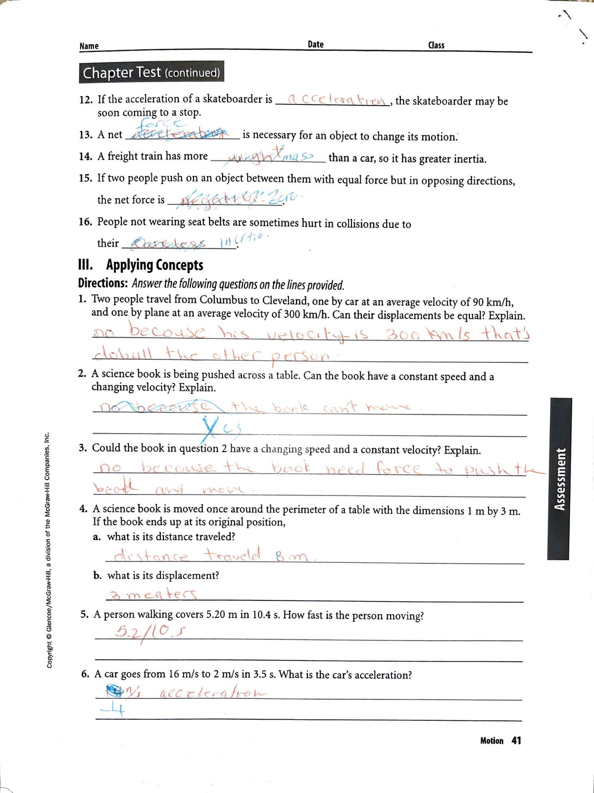 Physics Chapter Test Motion - U .s UiQ) C: E "'C. (J 0 L 'il ::; " 5 'o ...