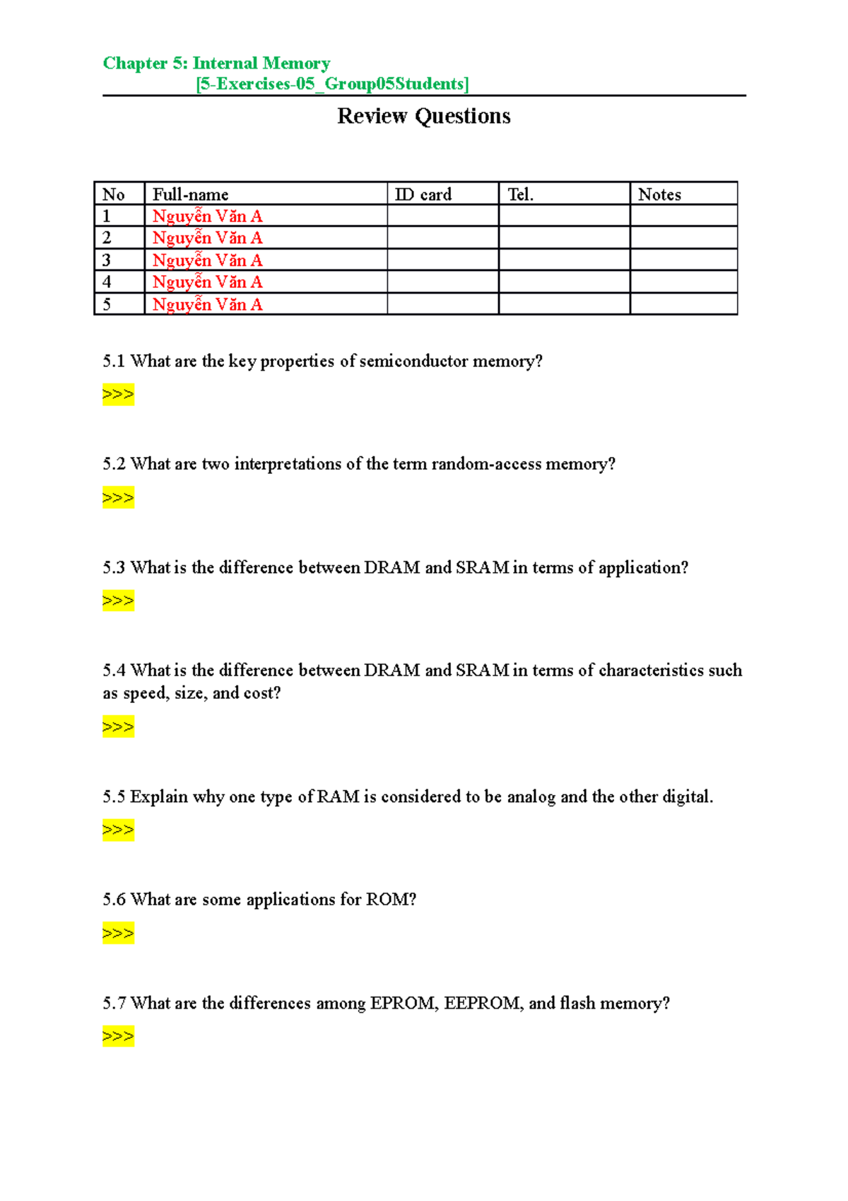 Su22 Chapter 05 - Internal Memory - Chapter 5: Internal Memory [5 ...