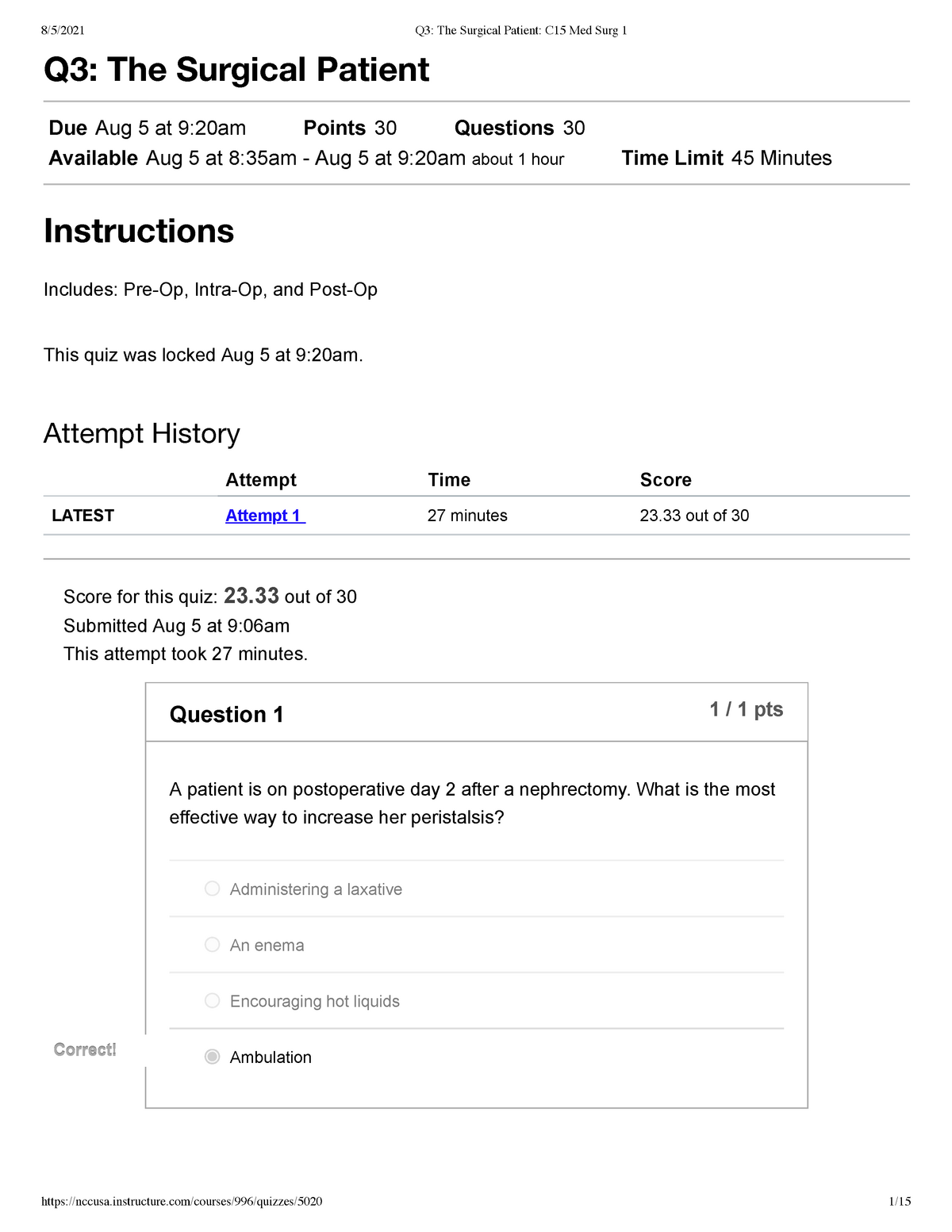 Chapter 41. Surgical Patient - Quiz Answers - Q3: The Surgical Patient Due  Aug 5 at 9:20am Points 30 - Studocu