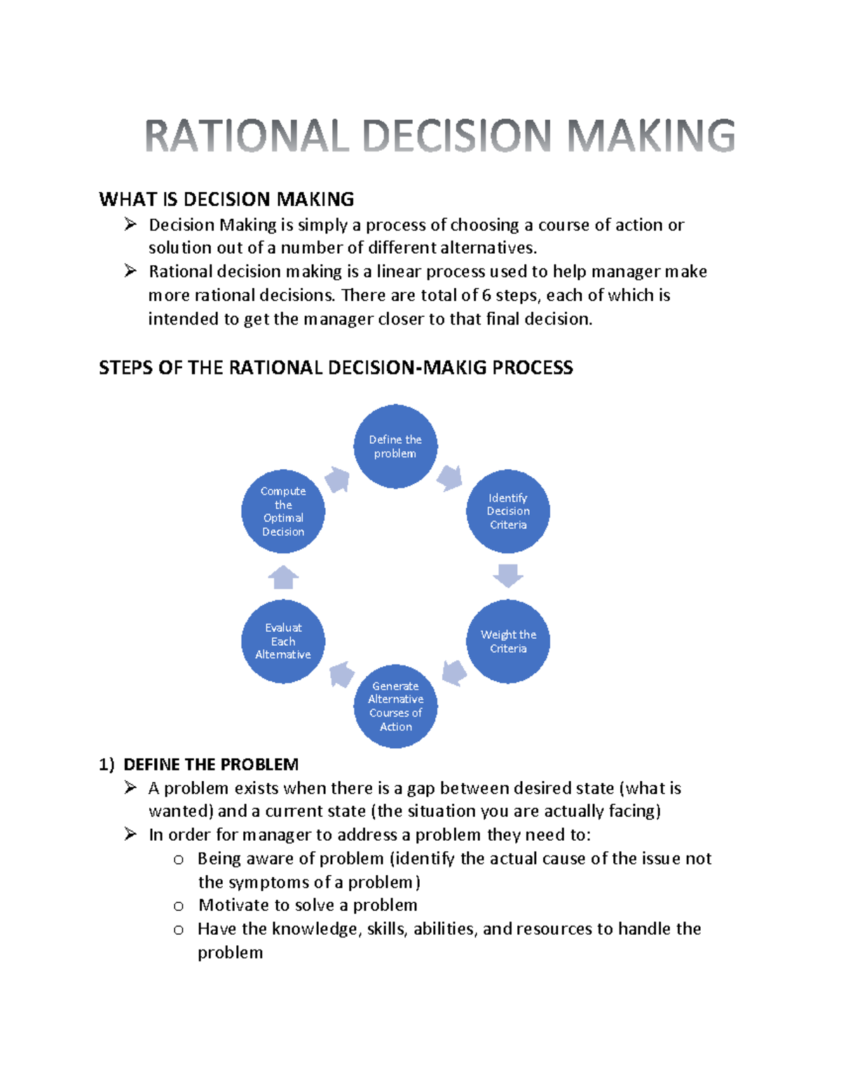 Rational DecisionMaking Model WHAT IS DECISION MAKING Decision