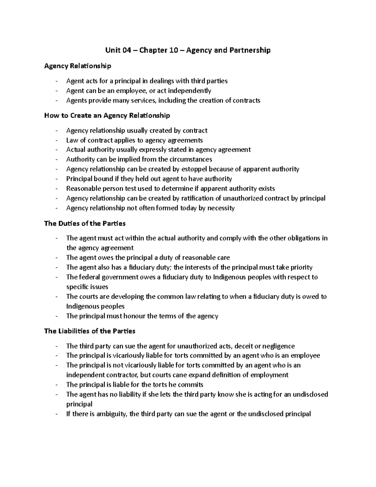 Unit 04 - Chapter 10 – Agency and Partnership - Unit 04 – Chapter 10 ...