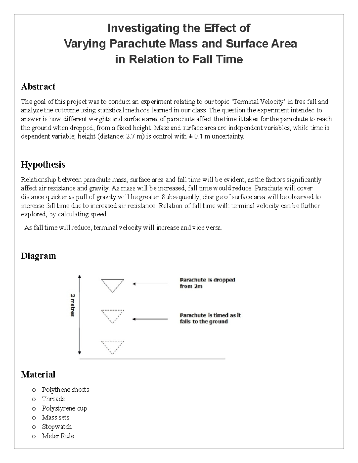 terminal velocity experiment report