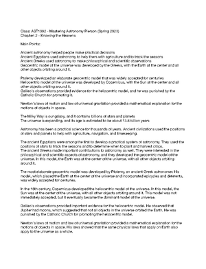 Astronomy Lecture 1 Notes - Chapter 1: (extra) Astronomy is the study ...