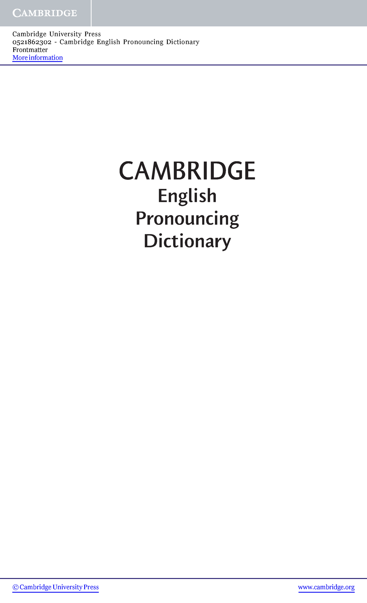 Cambridge English Pronouncing Dictionary by Jones, Daniel Mixed media  product