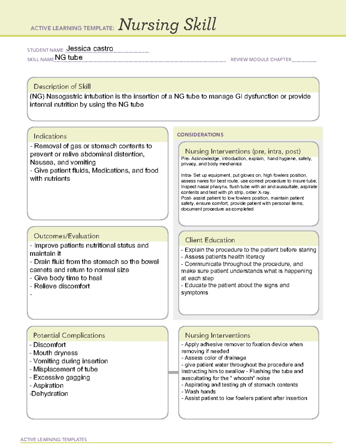 Nursing skills charting NG TUBE - ACTIVE LEARNING TEMPLATES Nursing ...