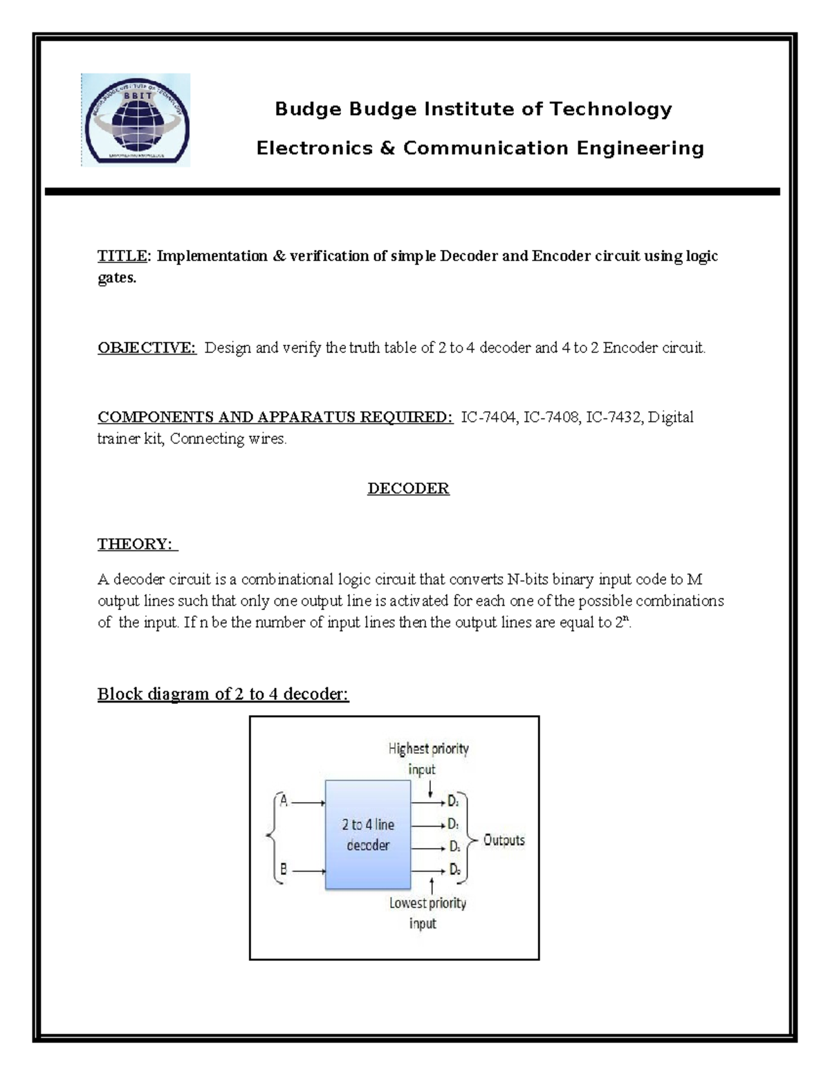 Exp- 5 Decoder & Encoder - Budge Budge Institute of Technology ...