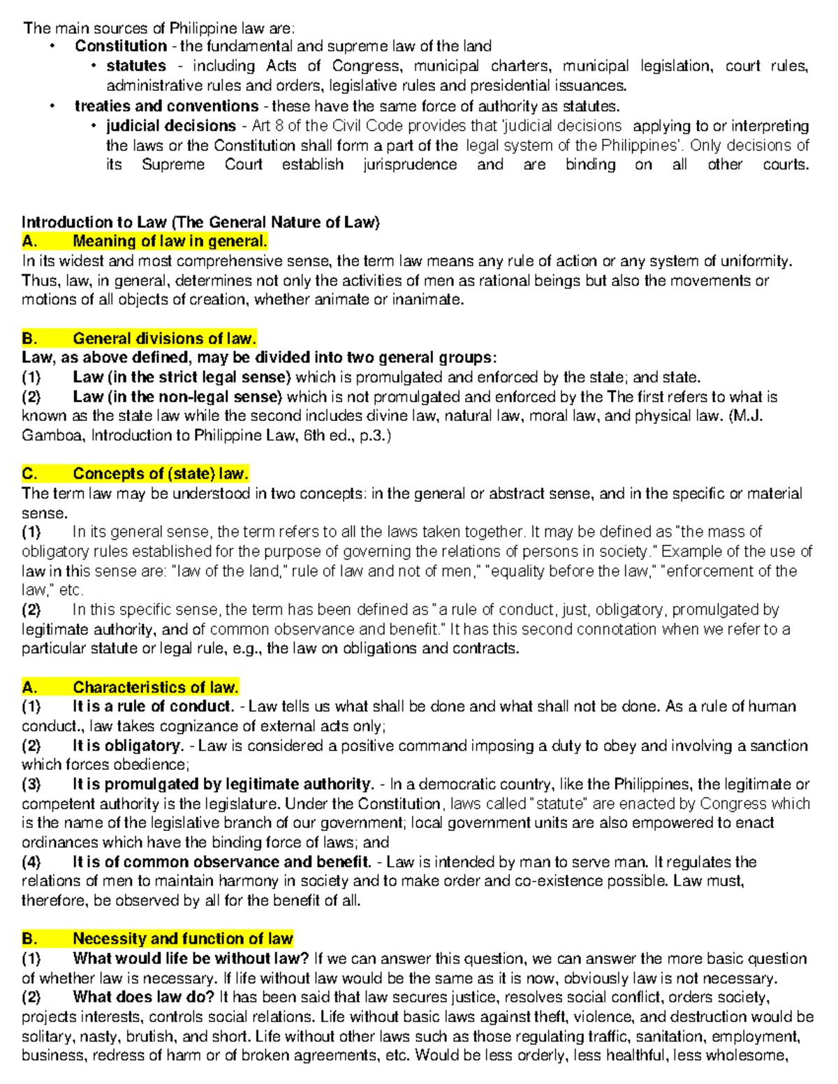 Bussiness LAW Reviewer Module 1 1 The main sources of Philippine law
