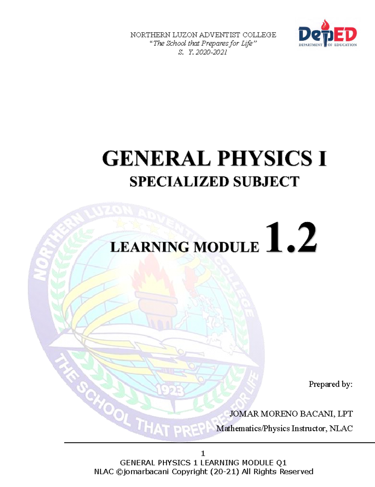 Gen Physics M1 - 1 GENERAL PHYSICS 1 LEARNING MODULE Q NORTHERN LUZON ...