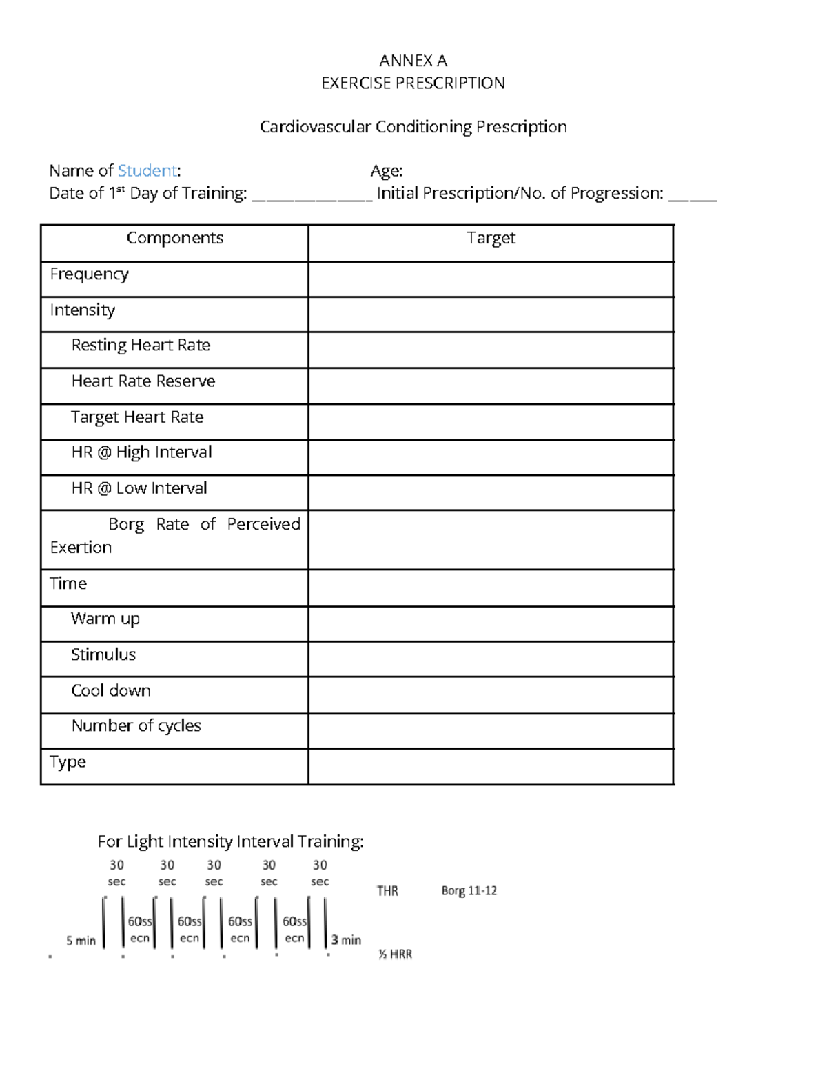 Exercise-prescription-1 - ANNEX A EXERCISE PRESCRIPTION Cardiovascular ...