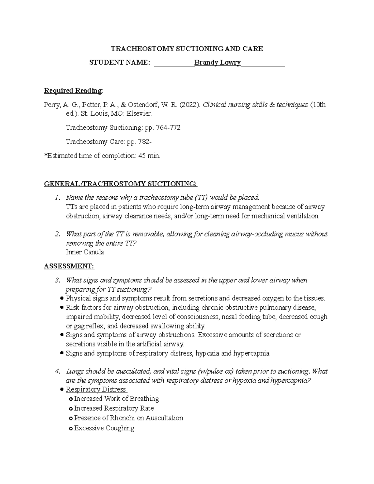 5 Prework 10th Trach Care Suctioning TRACHEOSTOMY SUCTIONING AND