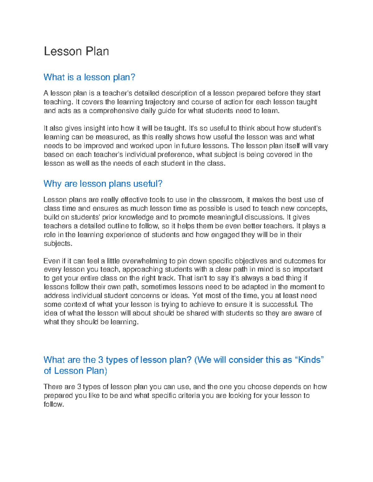 Module For Lesson Planning And Teaching Lesson Plan What Is A Lesson 