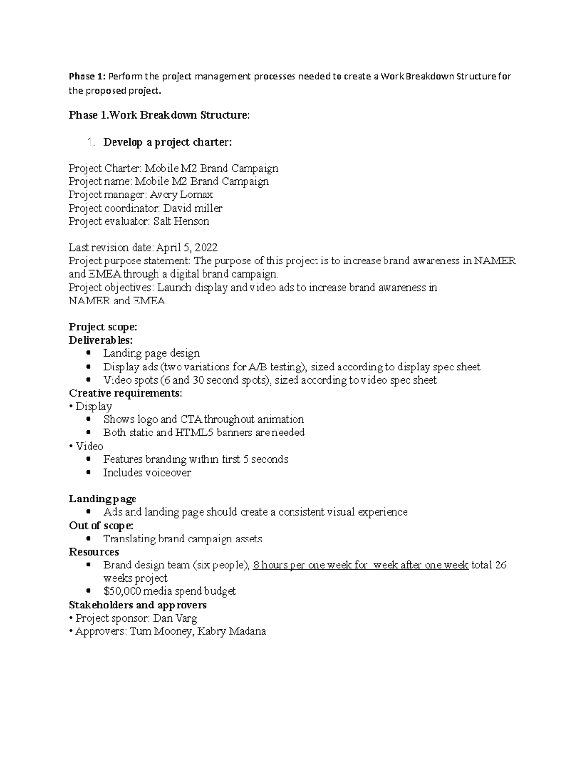 Project 01 - WBM - Phase 1: Perform the project management processes ...