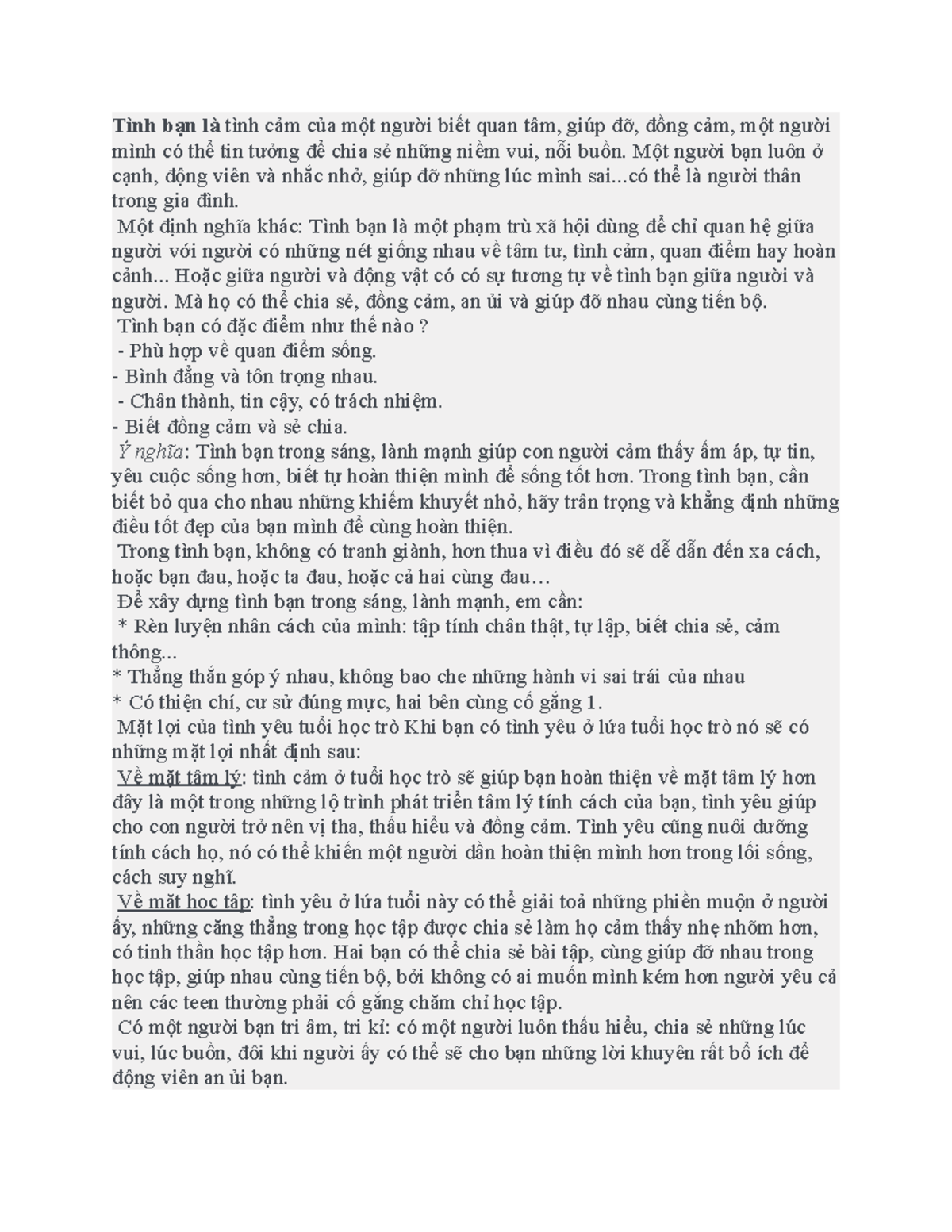 Thanh niên về tình yêu và gia đình - Tình bạn là tình cảm của một người ...