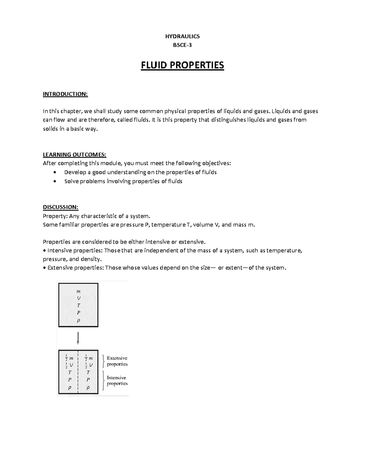 01Properties Of Fluids HYDRAULICS BSCE FLUID PROPERTIES