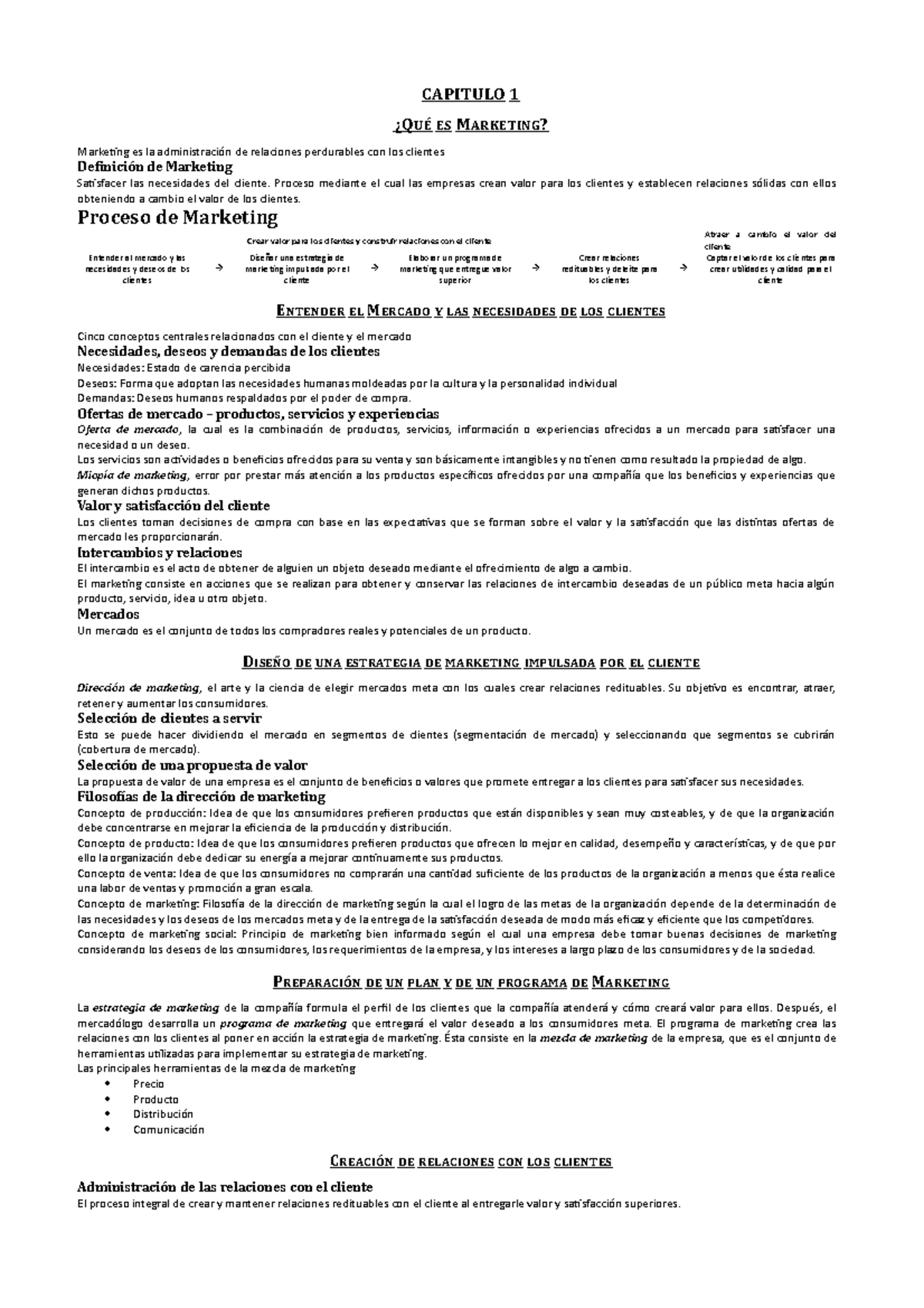 Resumen Kotler Capitulo 1 6 1 Capitulo 1 2 Q Ue Es M Arketing Marketing Es La Administracion Studocu