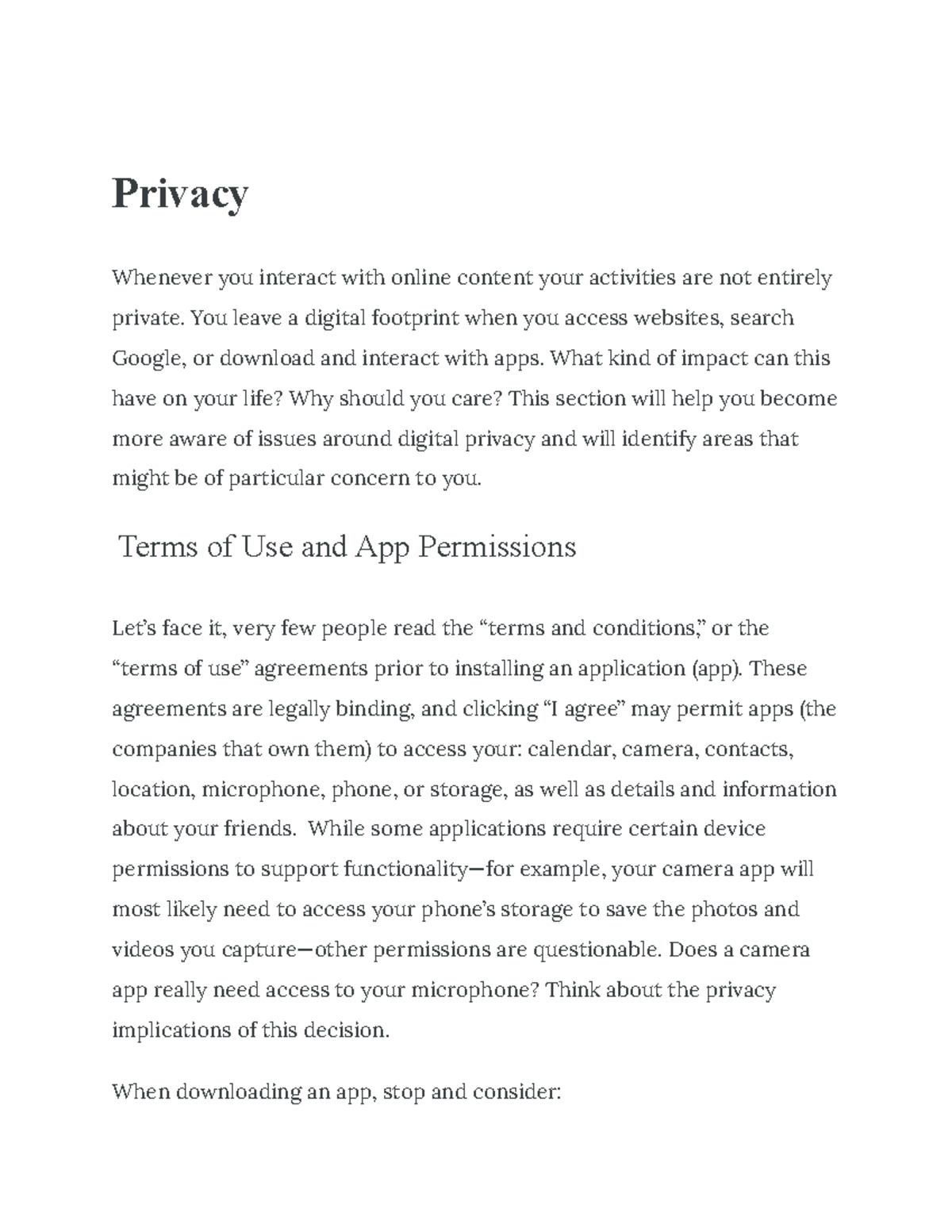 Privacy - Understanding Digital Citizenship - Privacy Whenever you ...