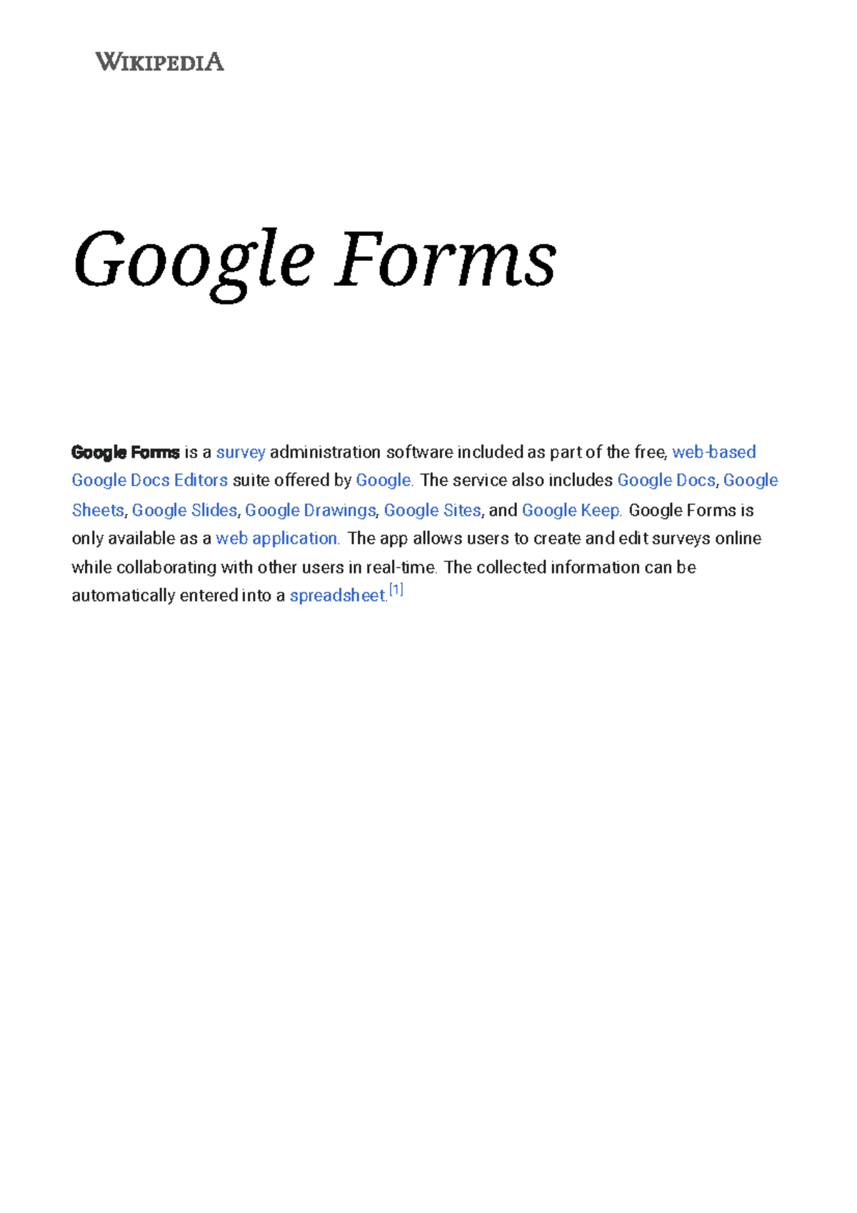 Google Forms Wikipedia Google Forms Google Forms is a survey